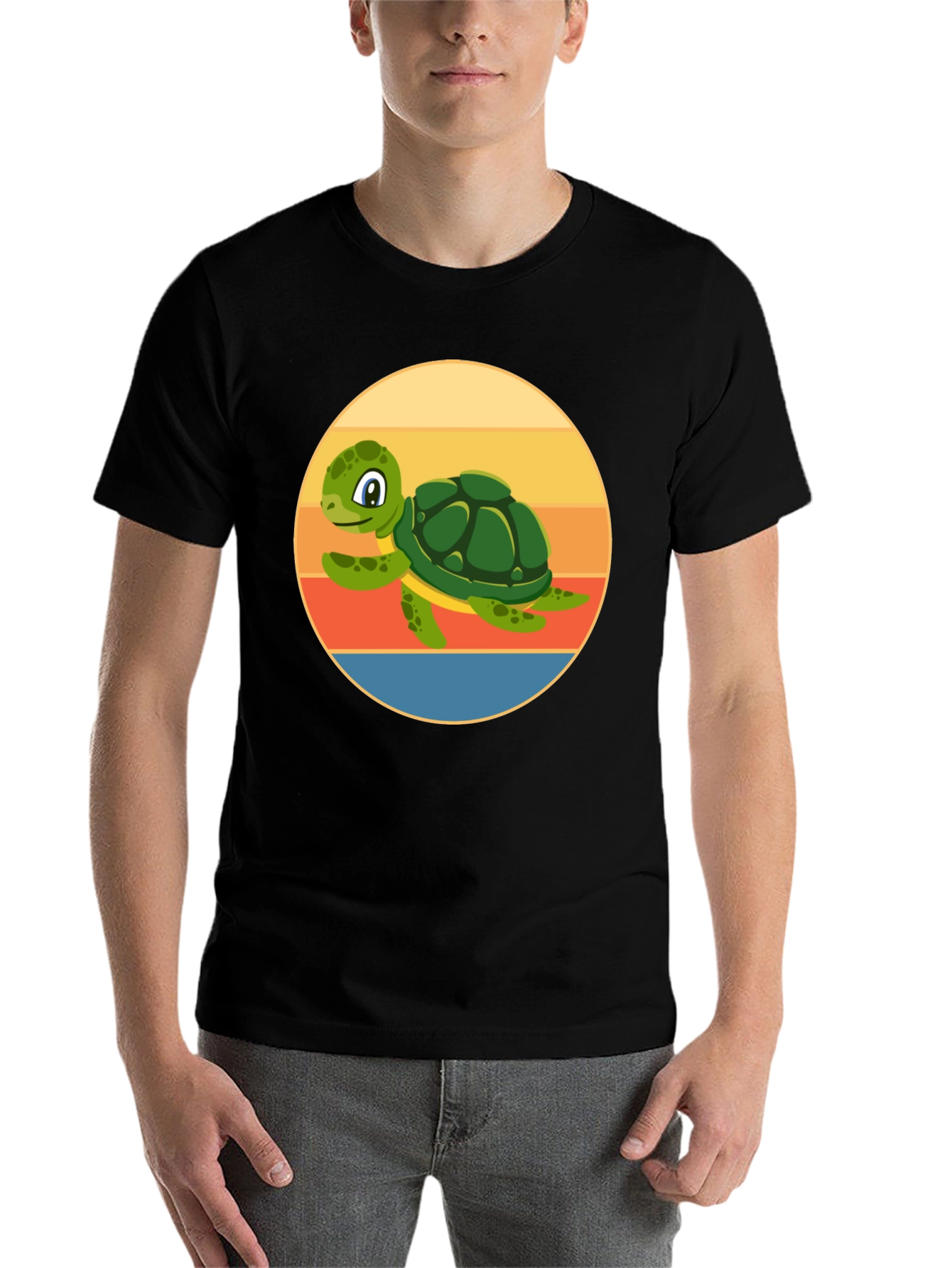 Black Cute Turtle Graphic Tee - Retro Style view 7