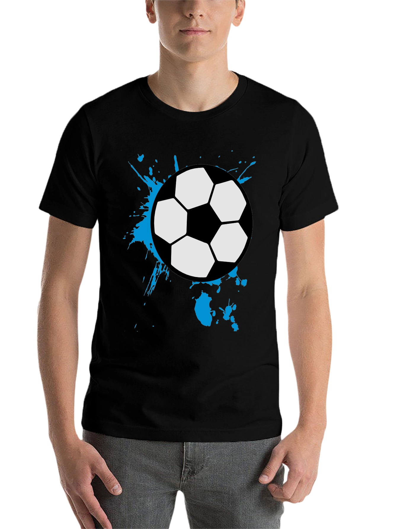 Black Soccer Ball Splash Tee - Black Cotton Graphic T-Shirt view 7