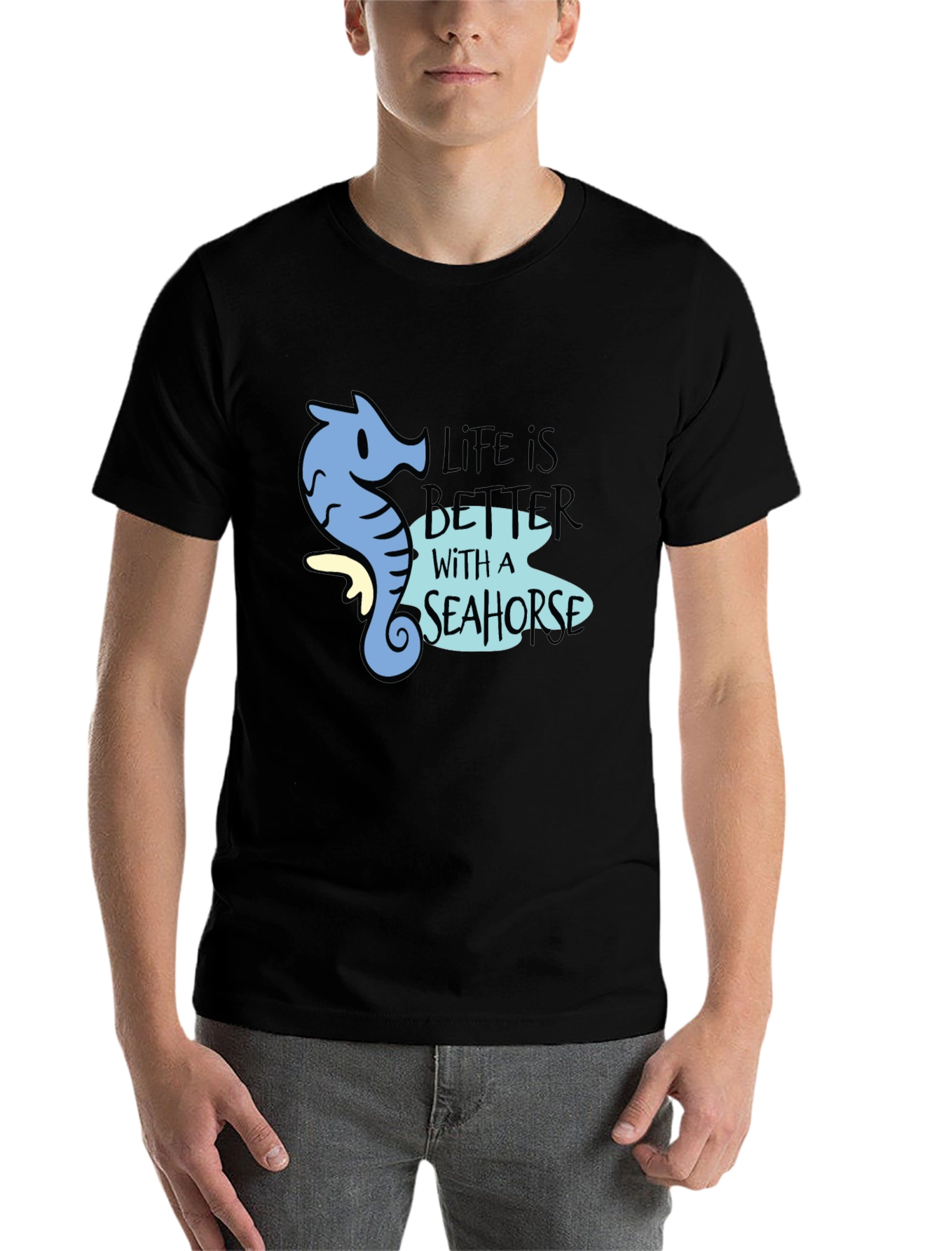 Black Life is Better with a Seahorse Black Graphic Tee view 7