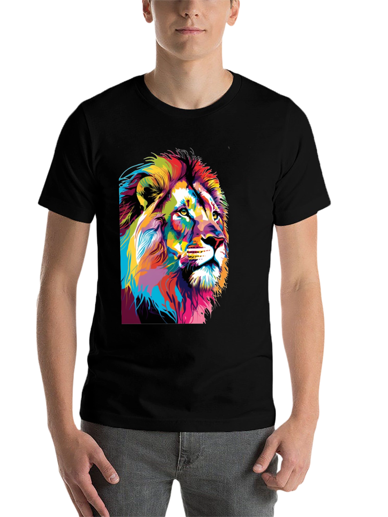 Black Colorful Lion Graphic Print T-Shirt view 7