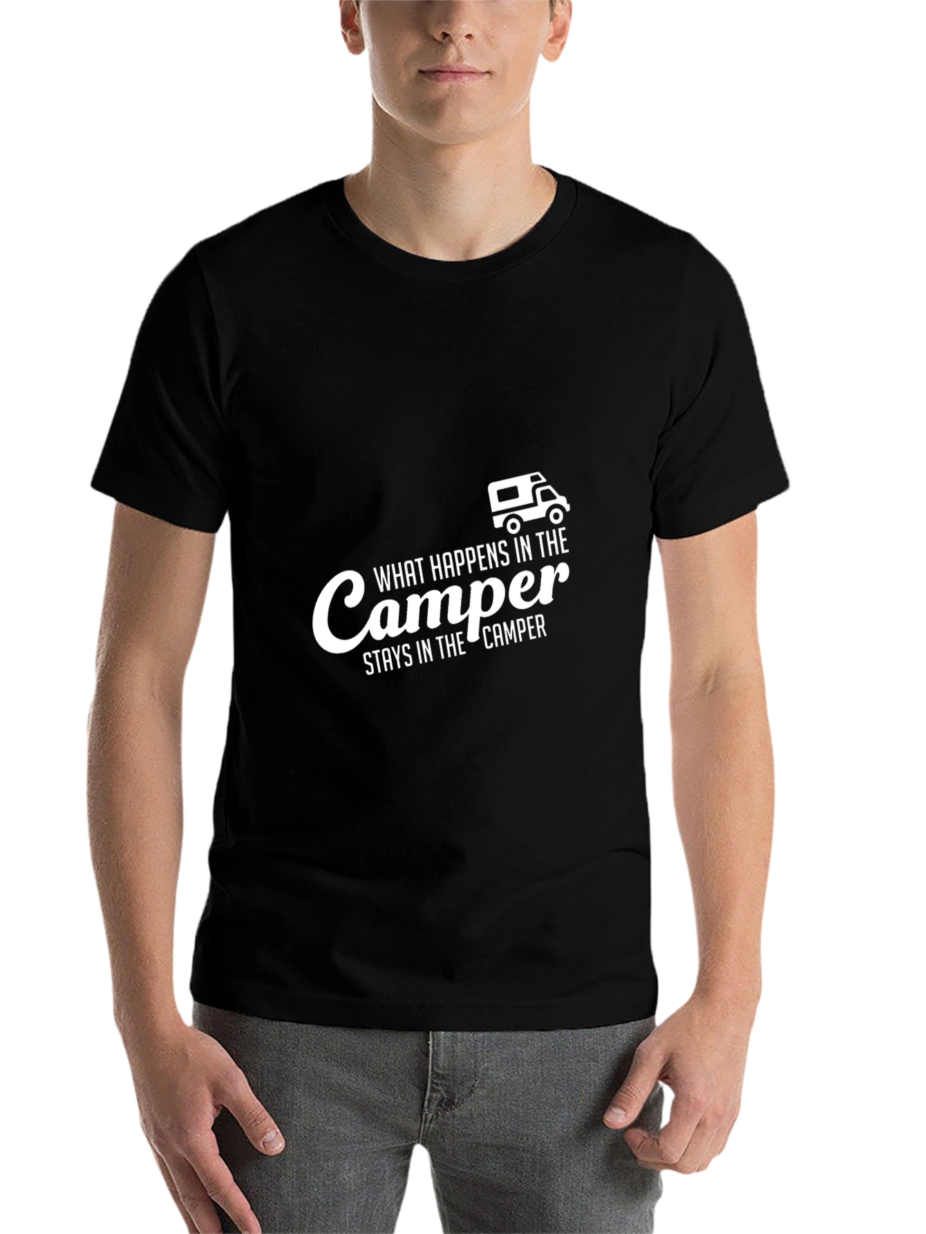 Black Camper Slogan Graphic Tee - Black Cotton T-Shirt view 7