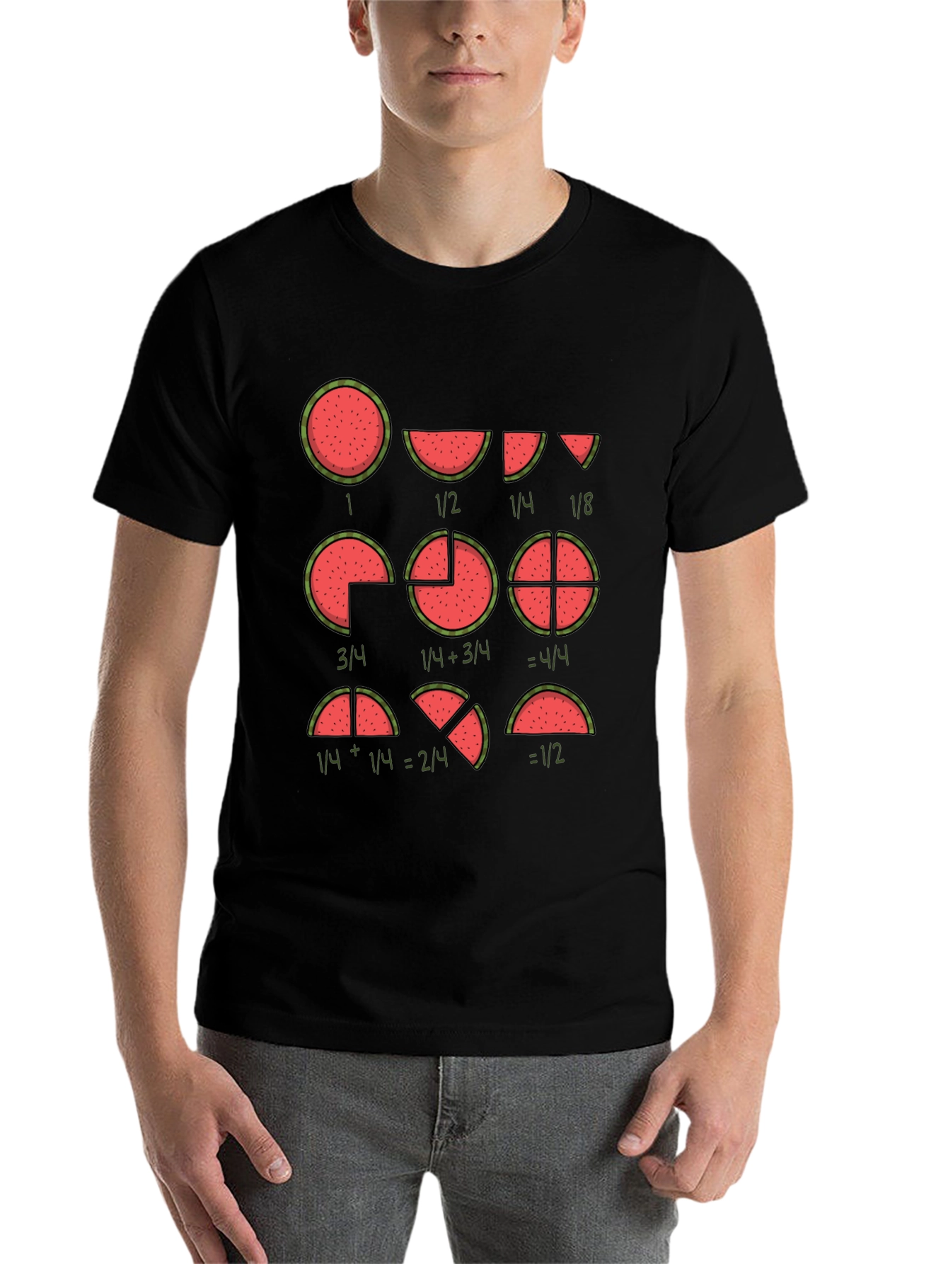 Black Watermelon Fractions Math Humor Graphic T-Shirt view 7