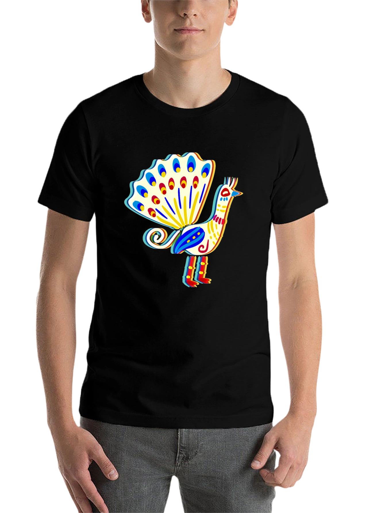 Black Peacock Graphic T-Shirt - Stylish Bird Design view 7