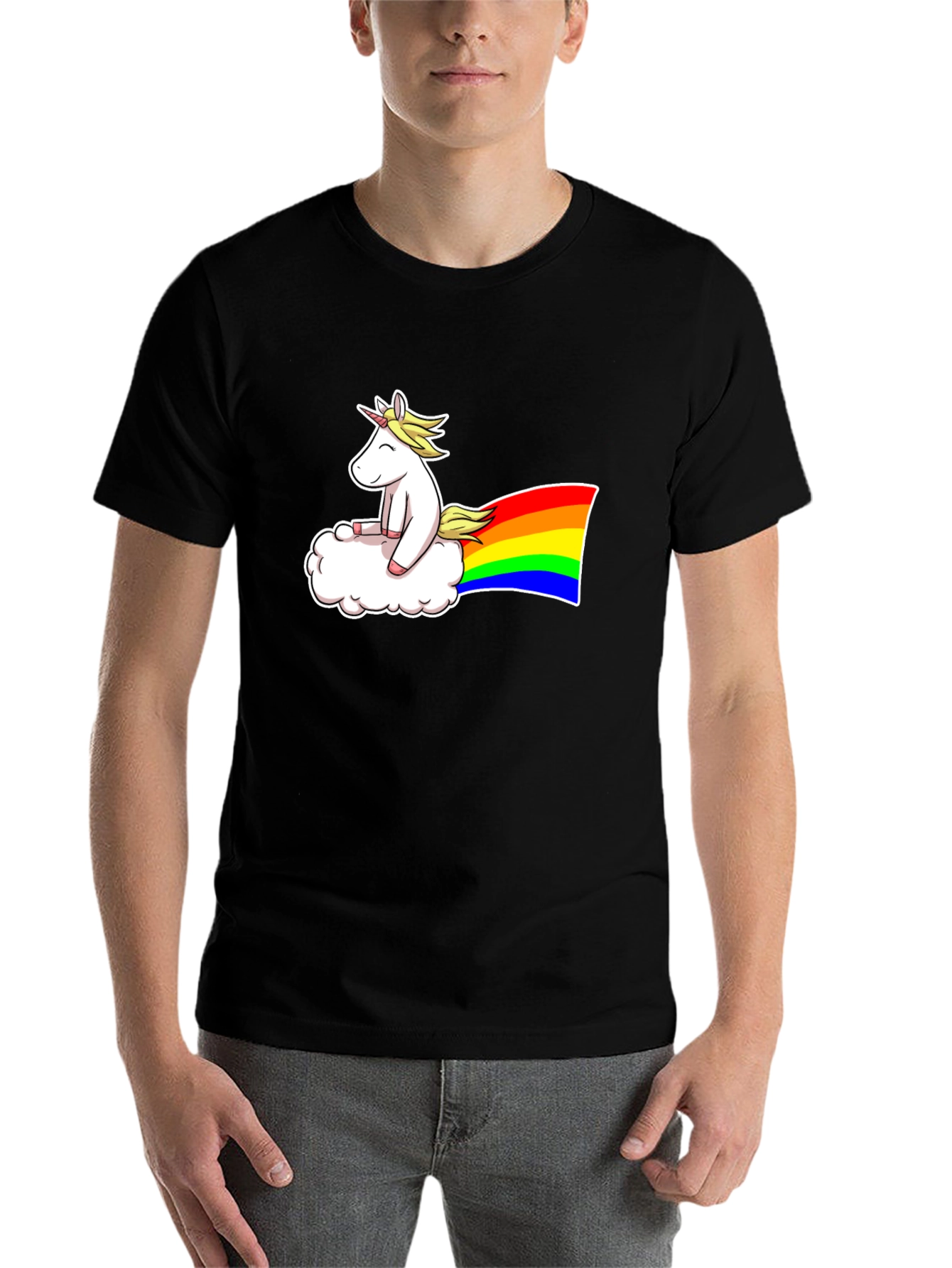 Black Unicorn Cloud Rainbow Graphic T-Shirt view 7