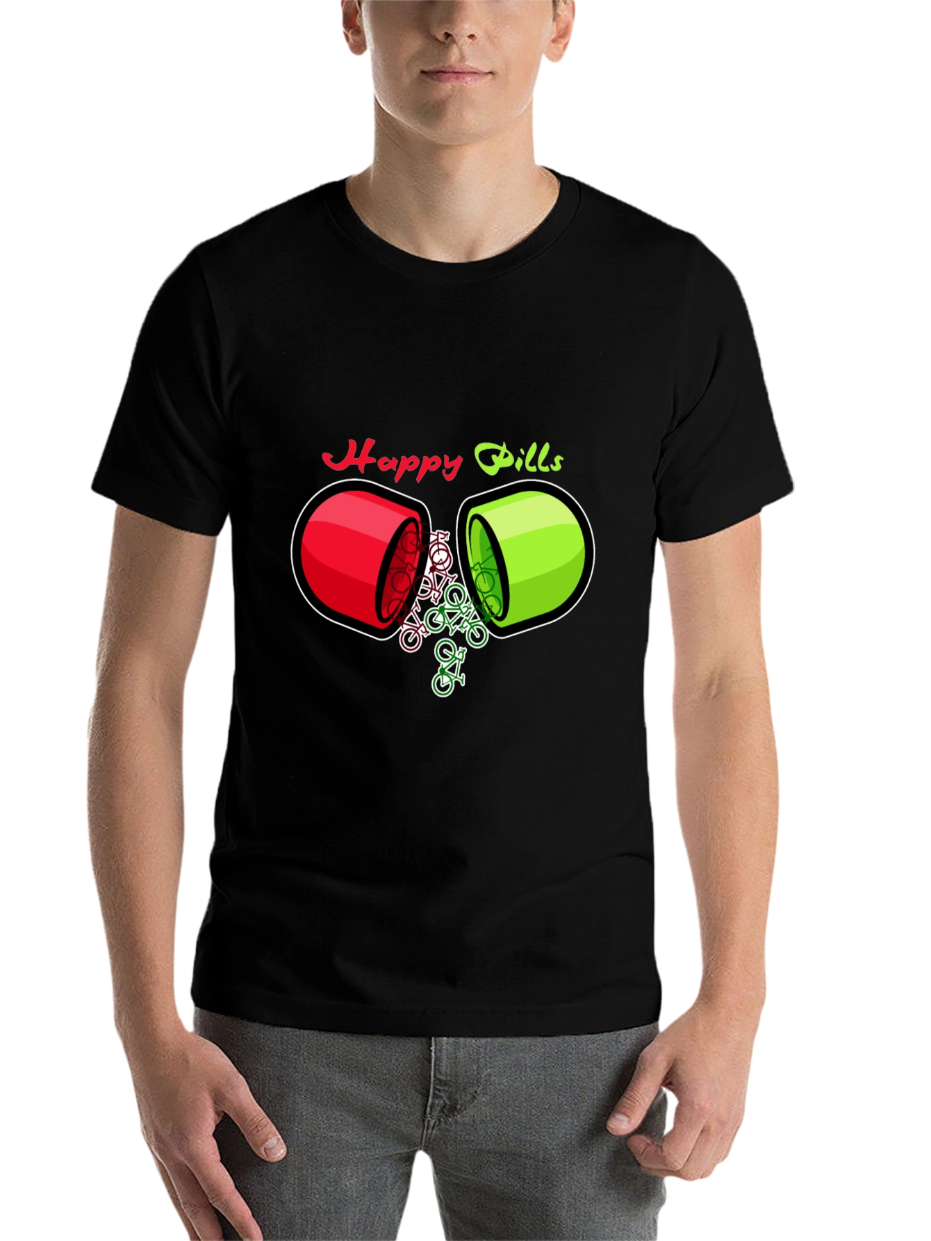 Black Happy Pills Bicycle T-Shirt - Quirky Graphic Tee view 7