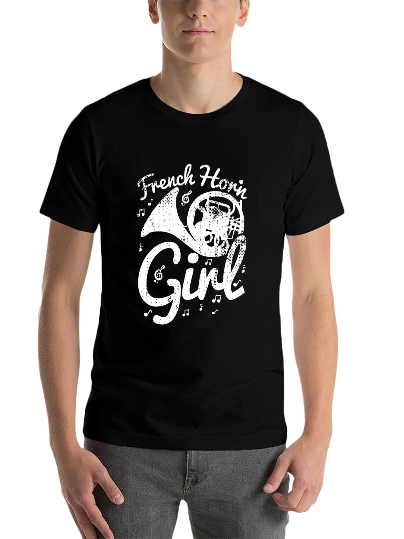 Black French Horn Girl Graphic Tee view 7