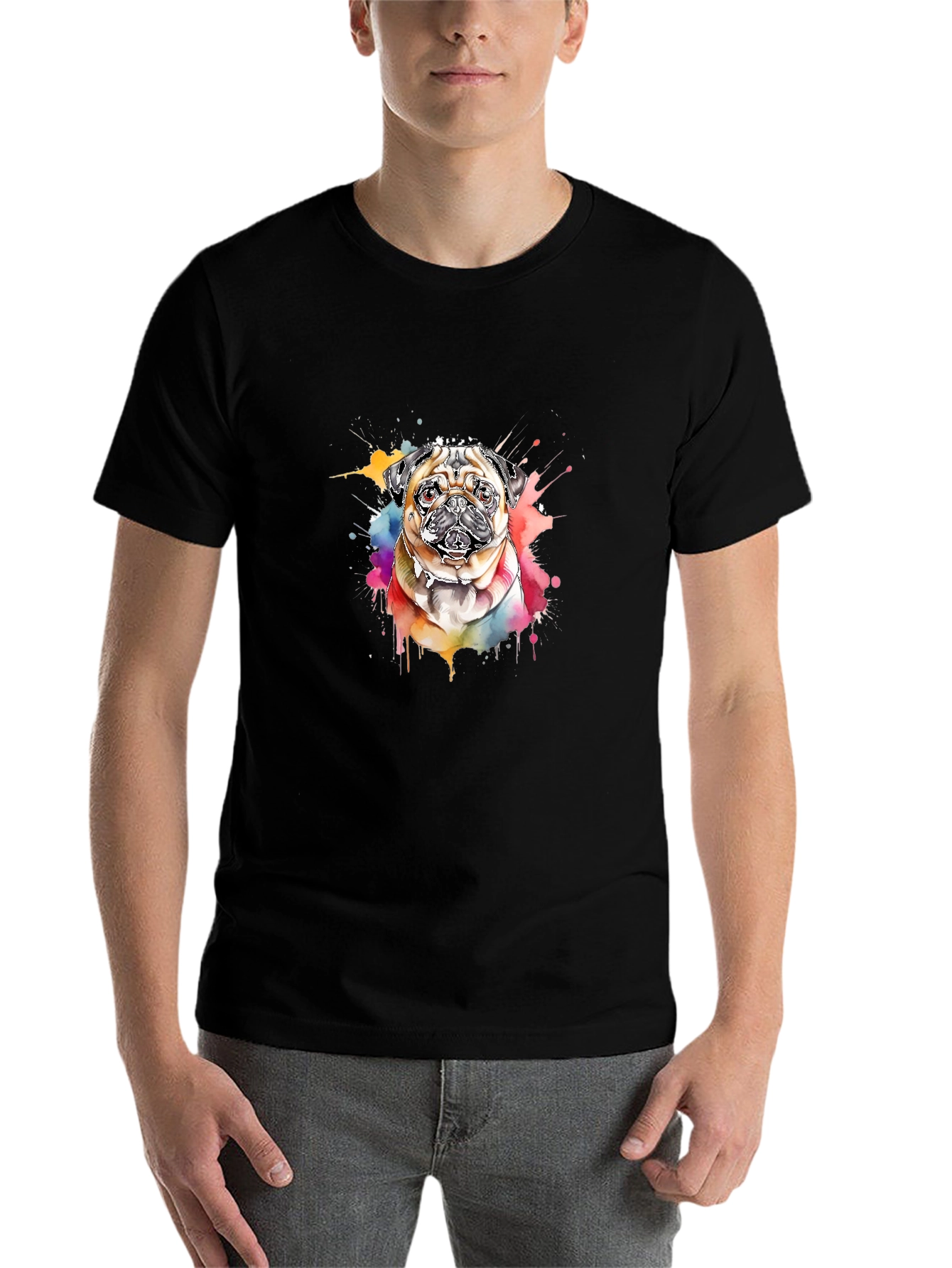 Black Pug Watercolor T-Shirt - Unique Dog Lover Gift view 7