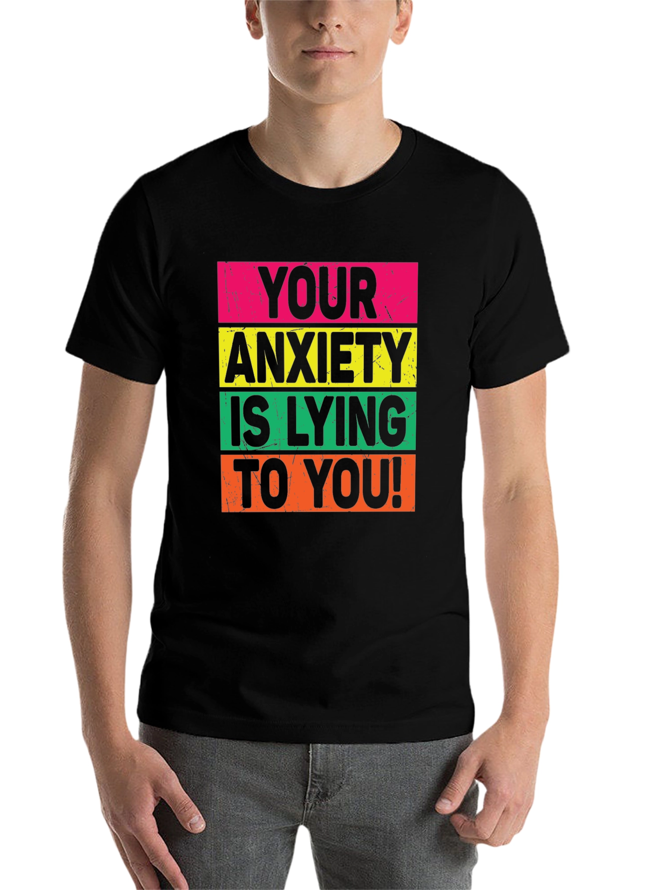 Black Anxiety Lying Graphic Tee - Positive Mindset T-Shirt view 7