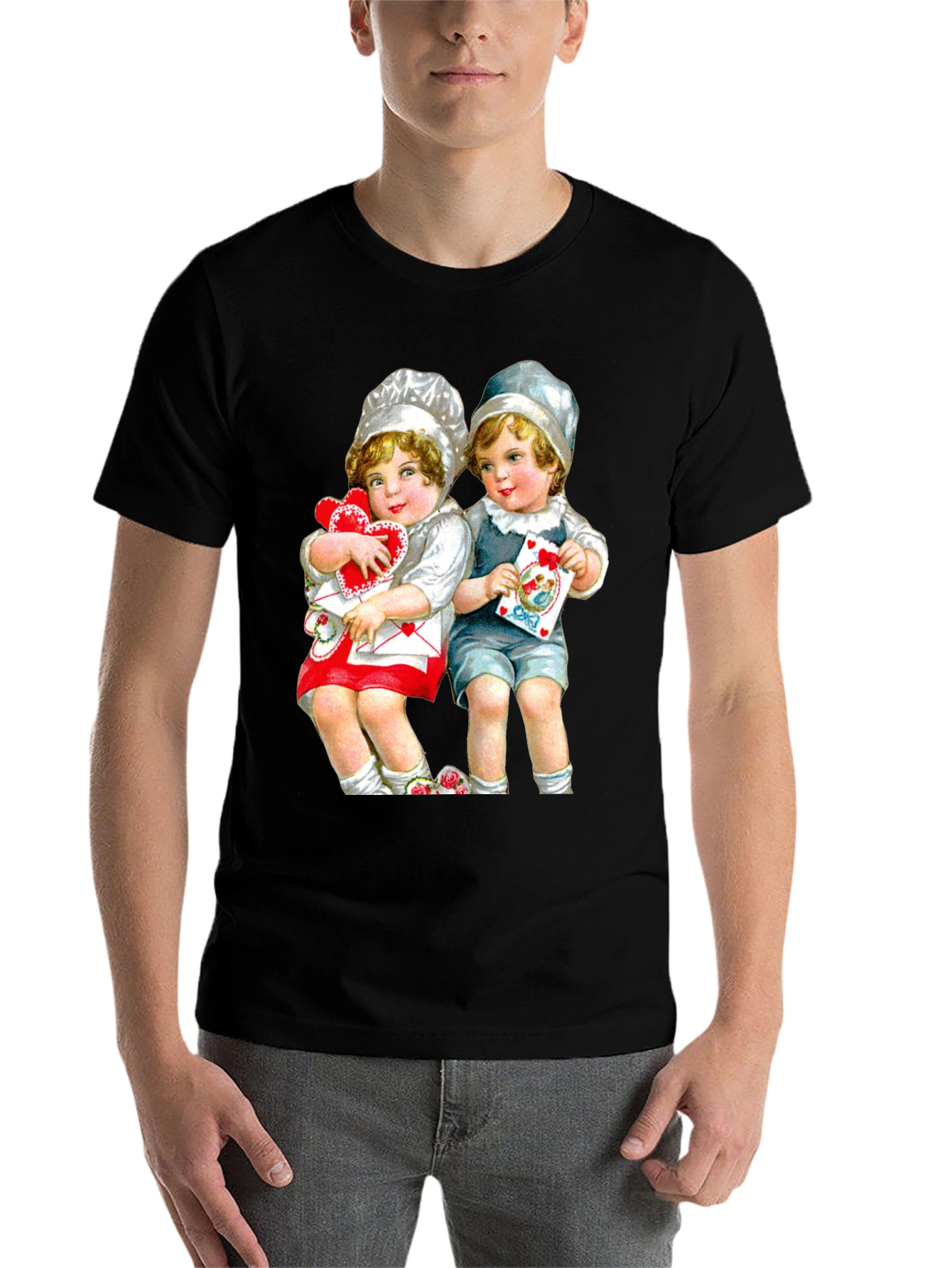Black Vintage Valentine's Day Kids Graphic T-Shirt view 7