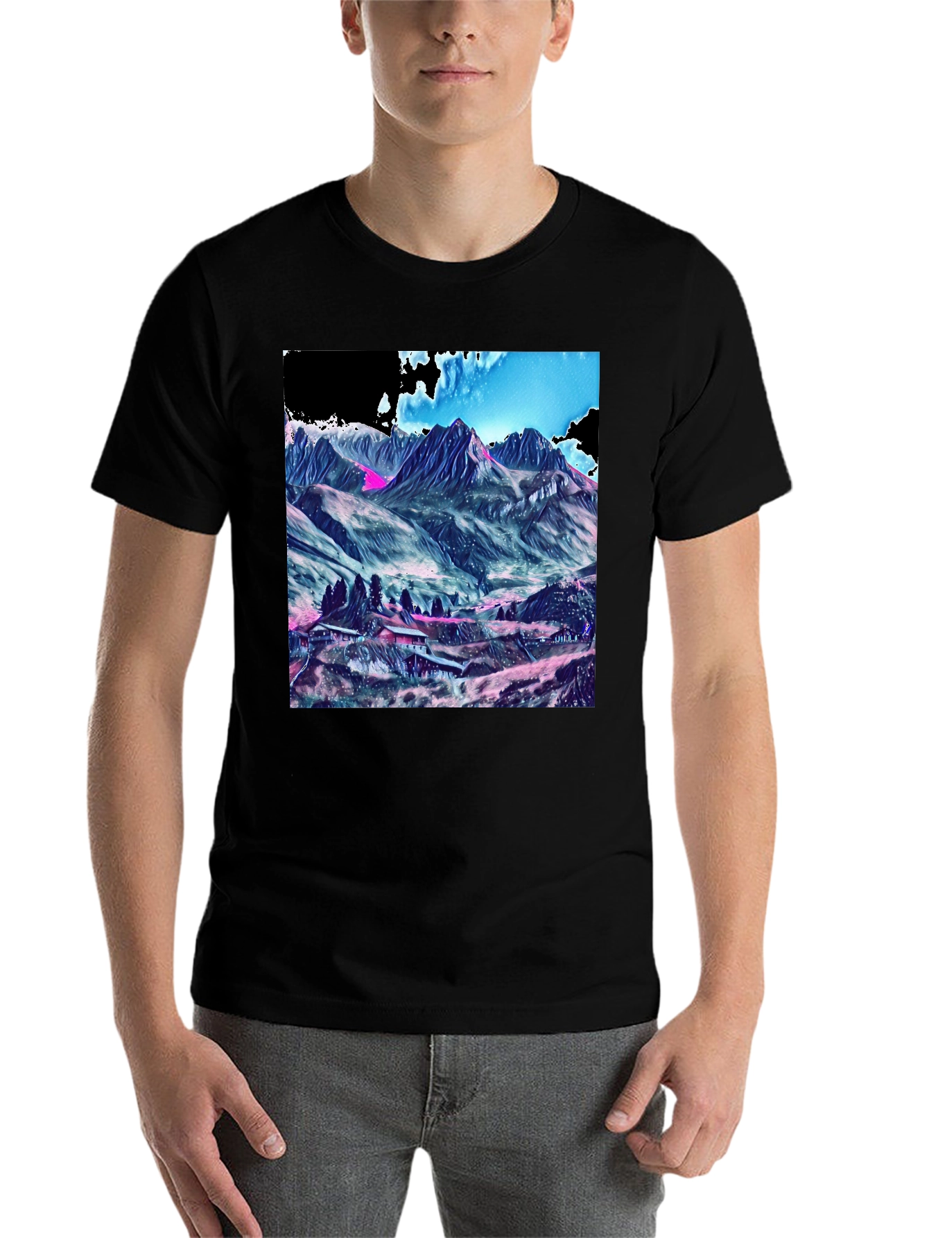 Black Mountains Graphic Tee - Stylish Black Cotton T-Shirt view 7