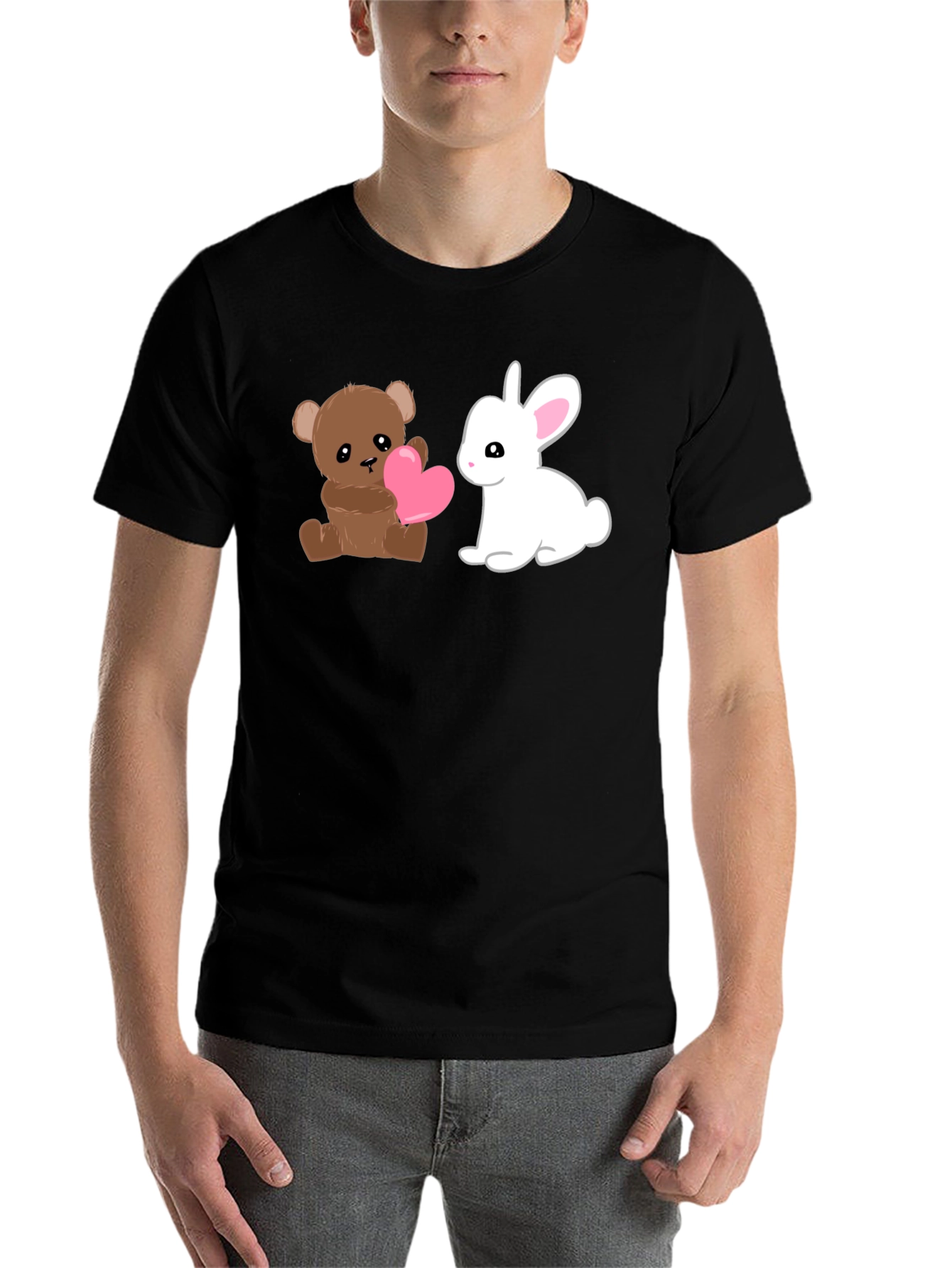 Black Cute Cartoon Animals Graphic T-Shirt view 7