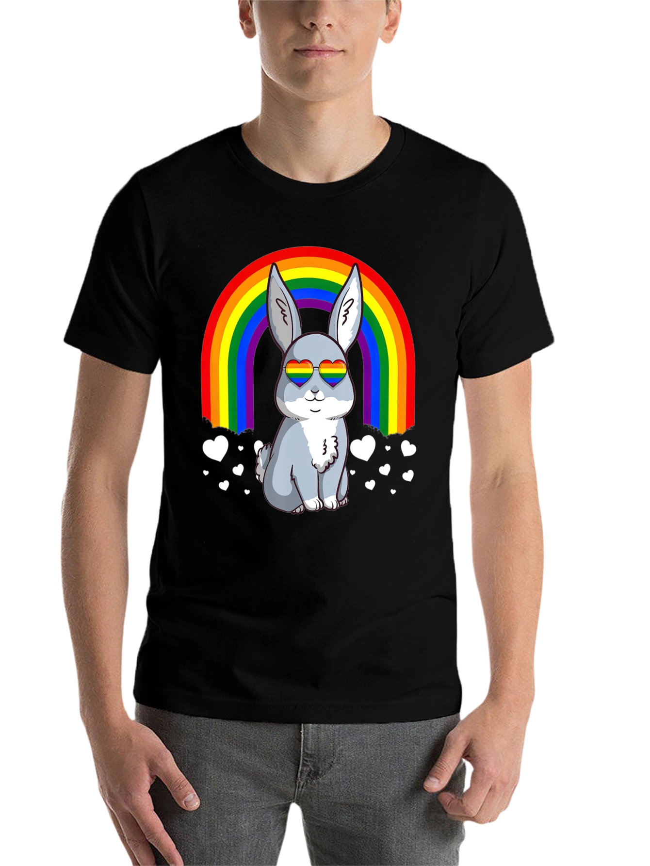 Black Rainbow Bunny Pride T-Shirt view 7