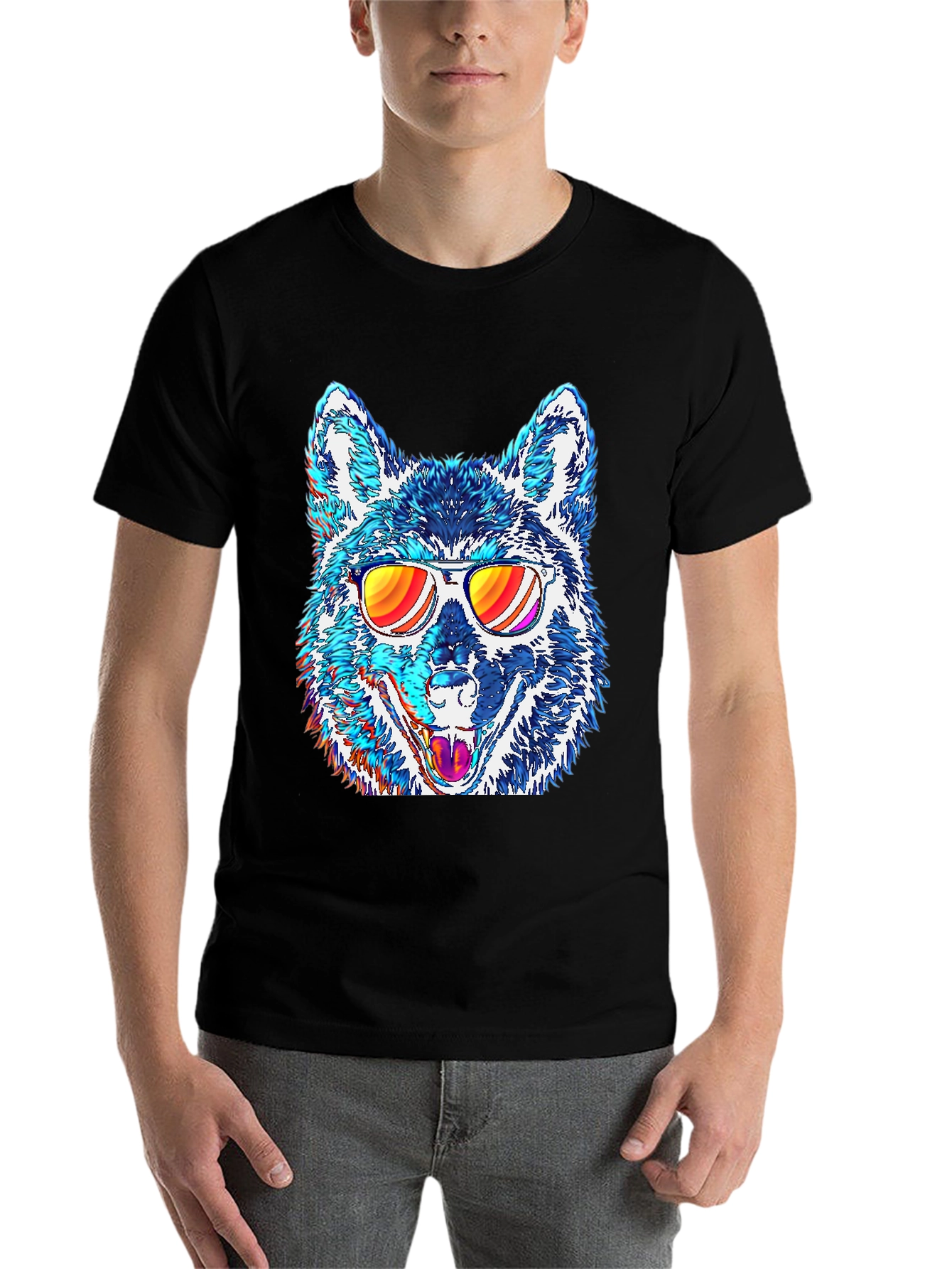 Black Cool Wolf Graphic Tee view 7