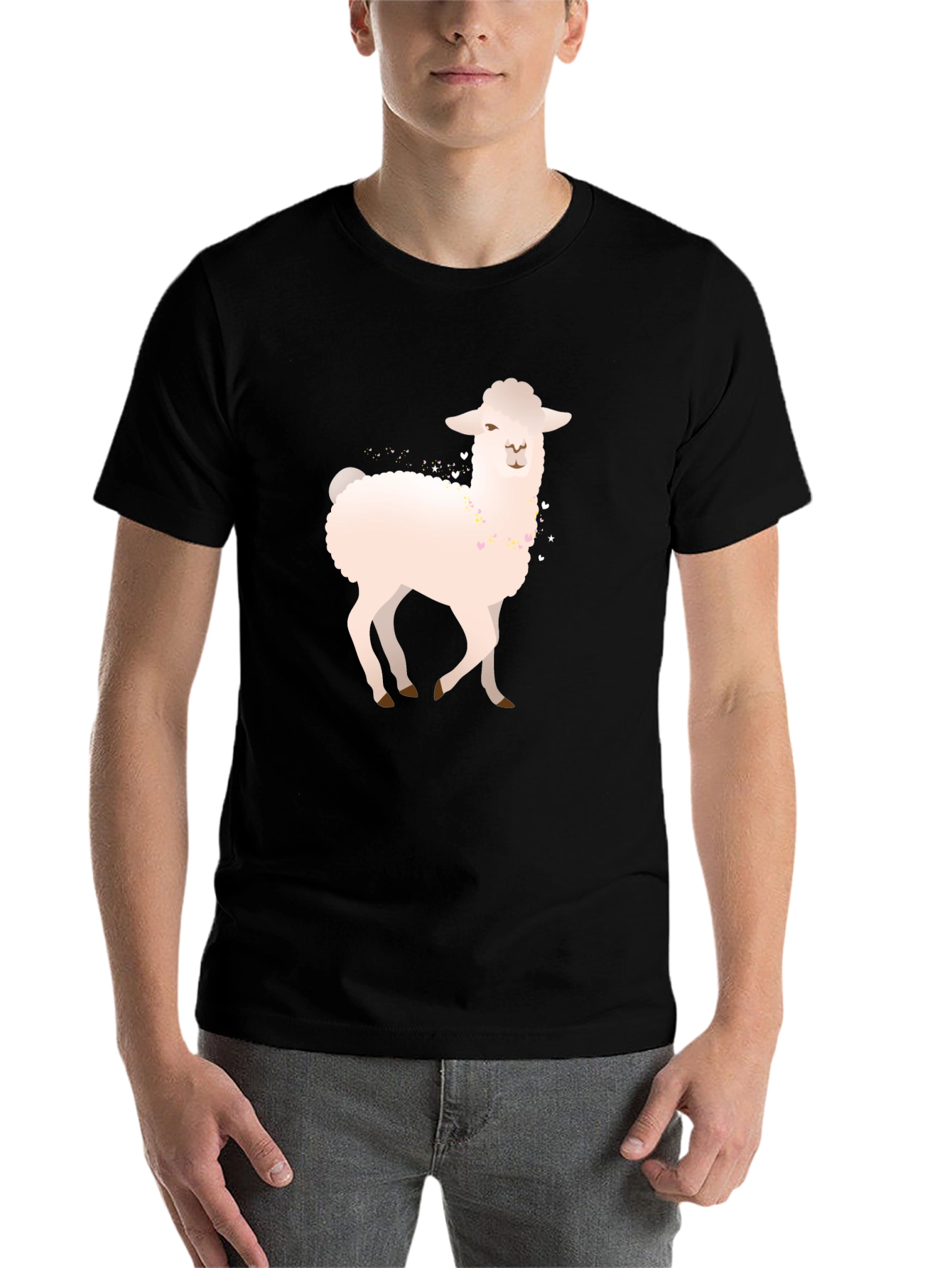Black Llama Graphic Tee - Black Cotton Blend Casual Shirt view 7