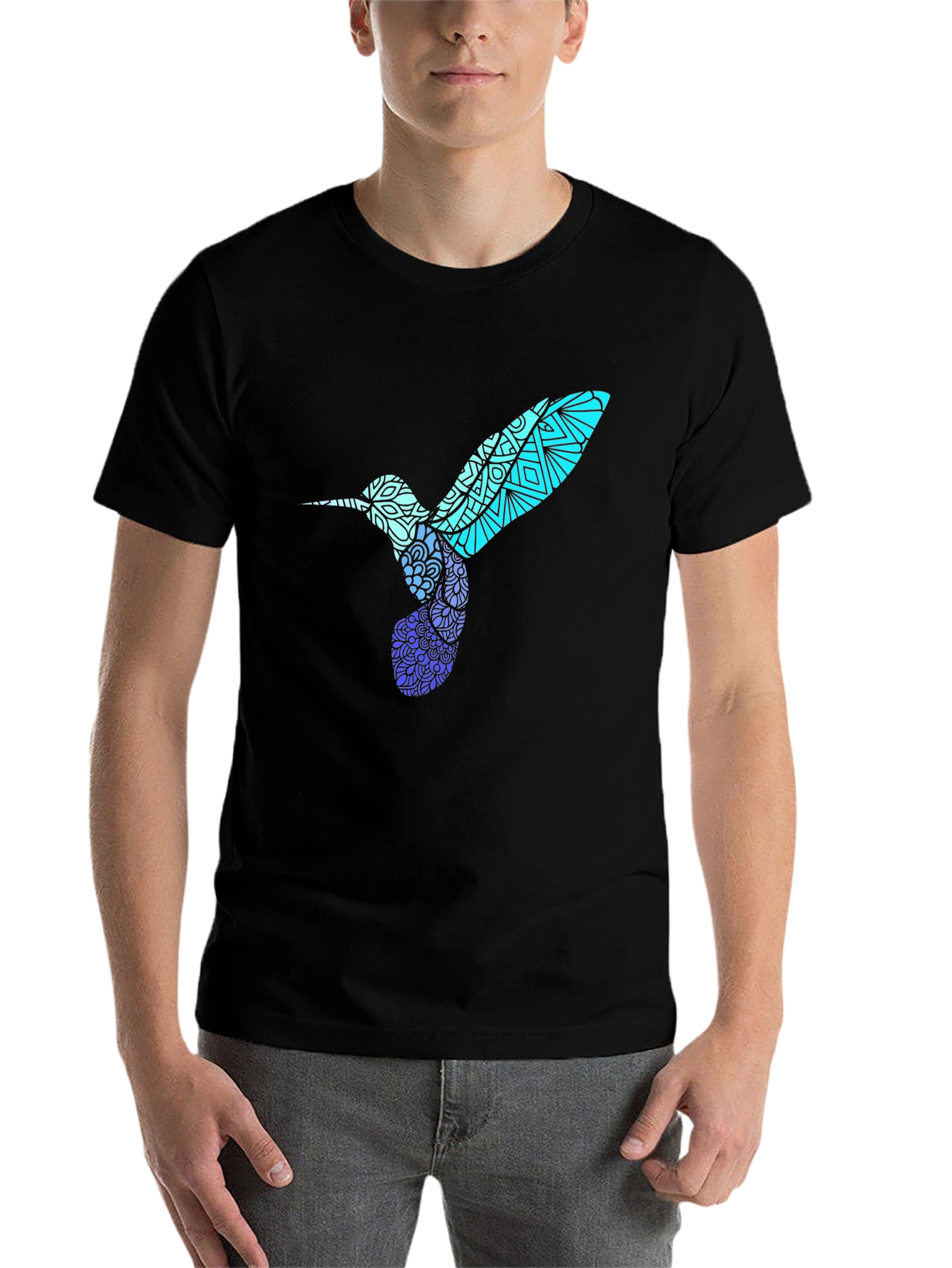 Black Hummingbird Graphic Tee - Stylish Men's Black T-Shirt view 7