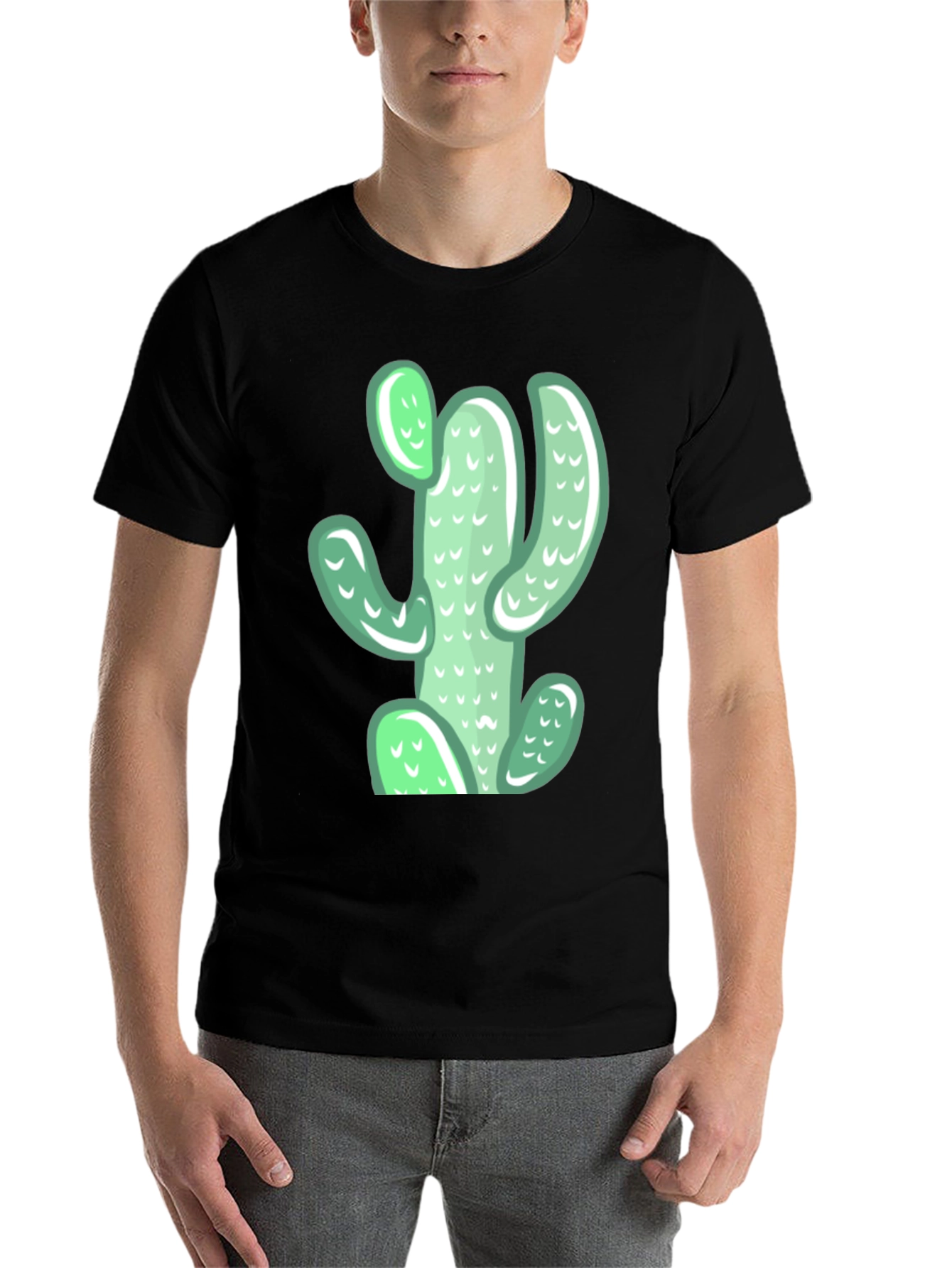 Black Cactus Graphic Tee - Black Casual Cotton T-Shirt view 7