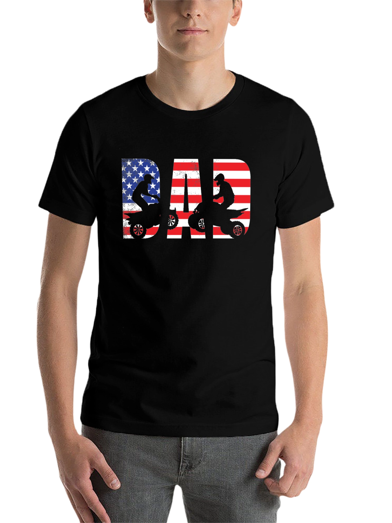 Black Dad ATV Rider American Flag T-Shirt view 7