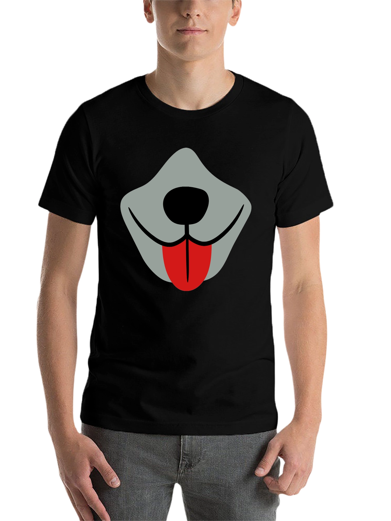 Black Funny Dog Face Graphic Tee - Black Crew Neck view 7