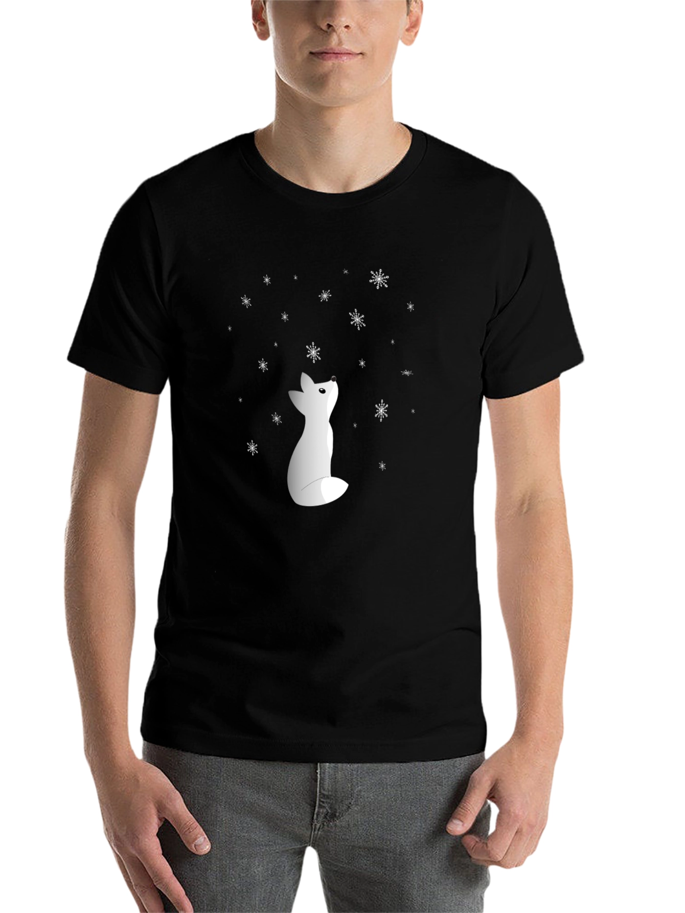 Black Snowy Fox Graphic Tee - Black Cotton Shirt view 7