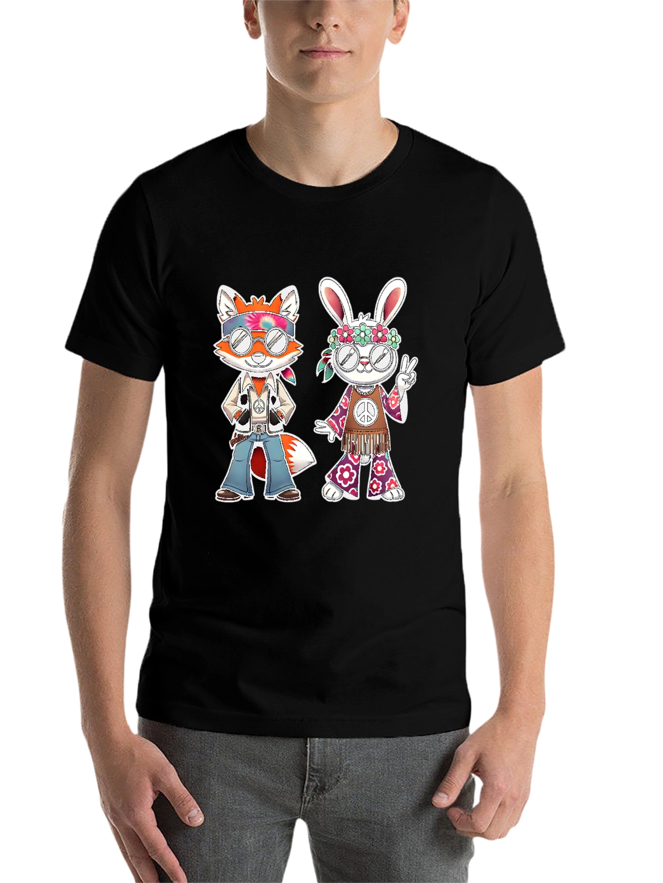 Black Hippie Fox & Rabbit Graphic Tee view 7