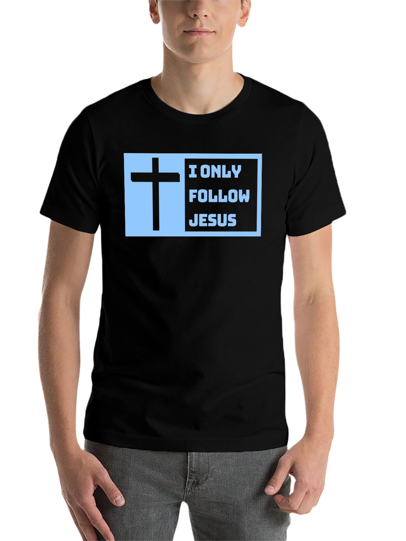 Black I Only Follow Jesus T-Shirt view 7