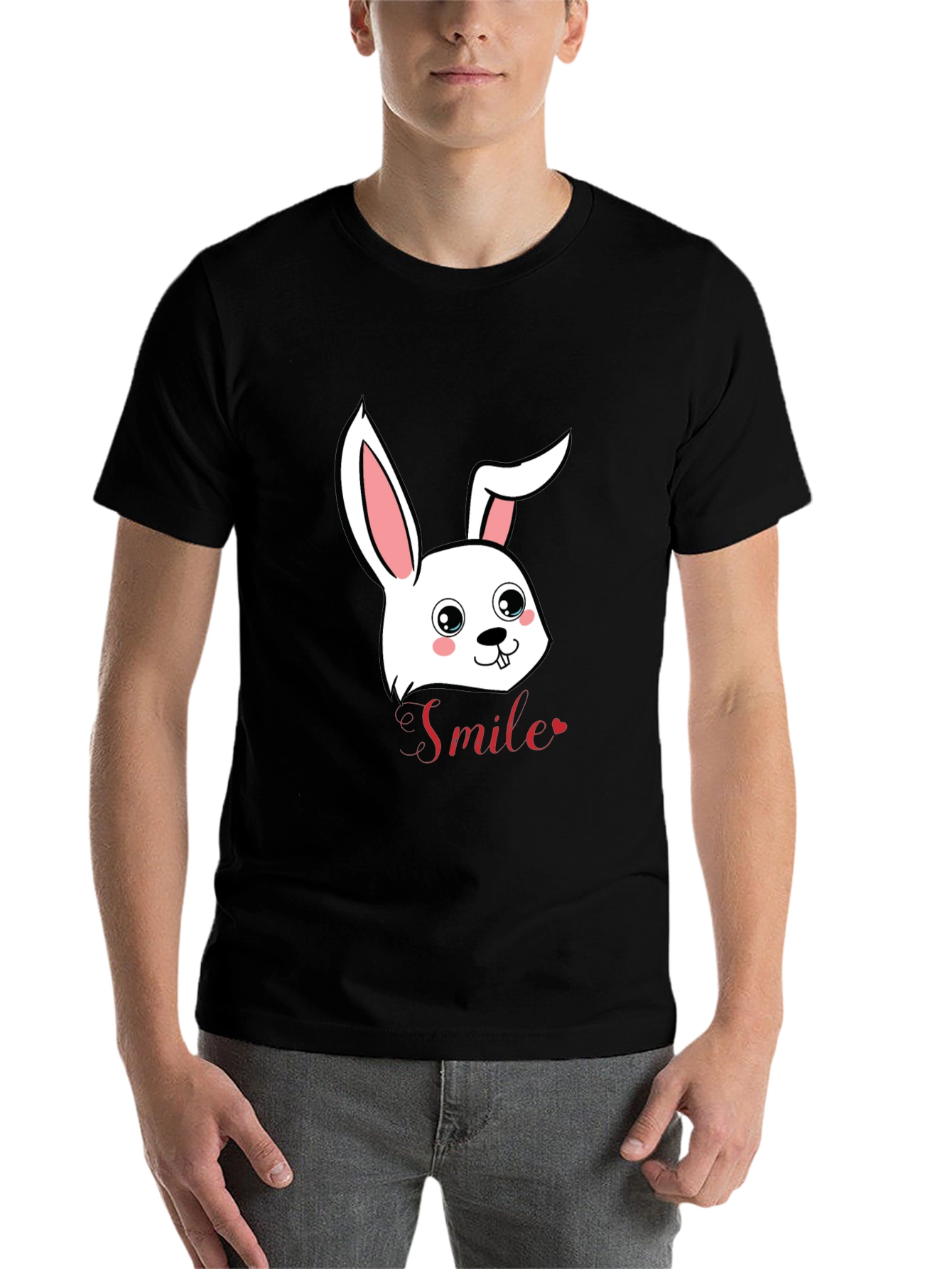 Black Cute Bunny Smile Graphic T-Shirt view 7