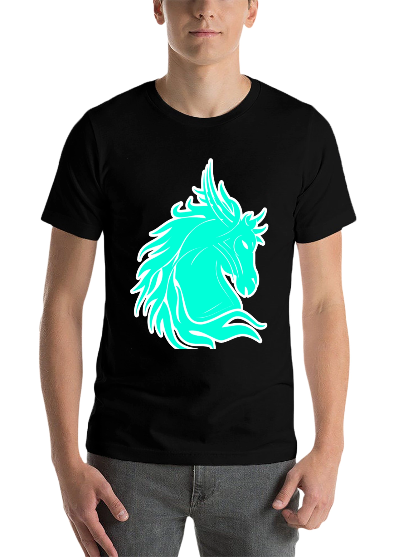 Black Cool Horse Graphic Tee - Black Casual T-Shirt view 7