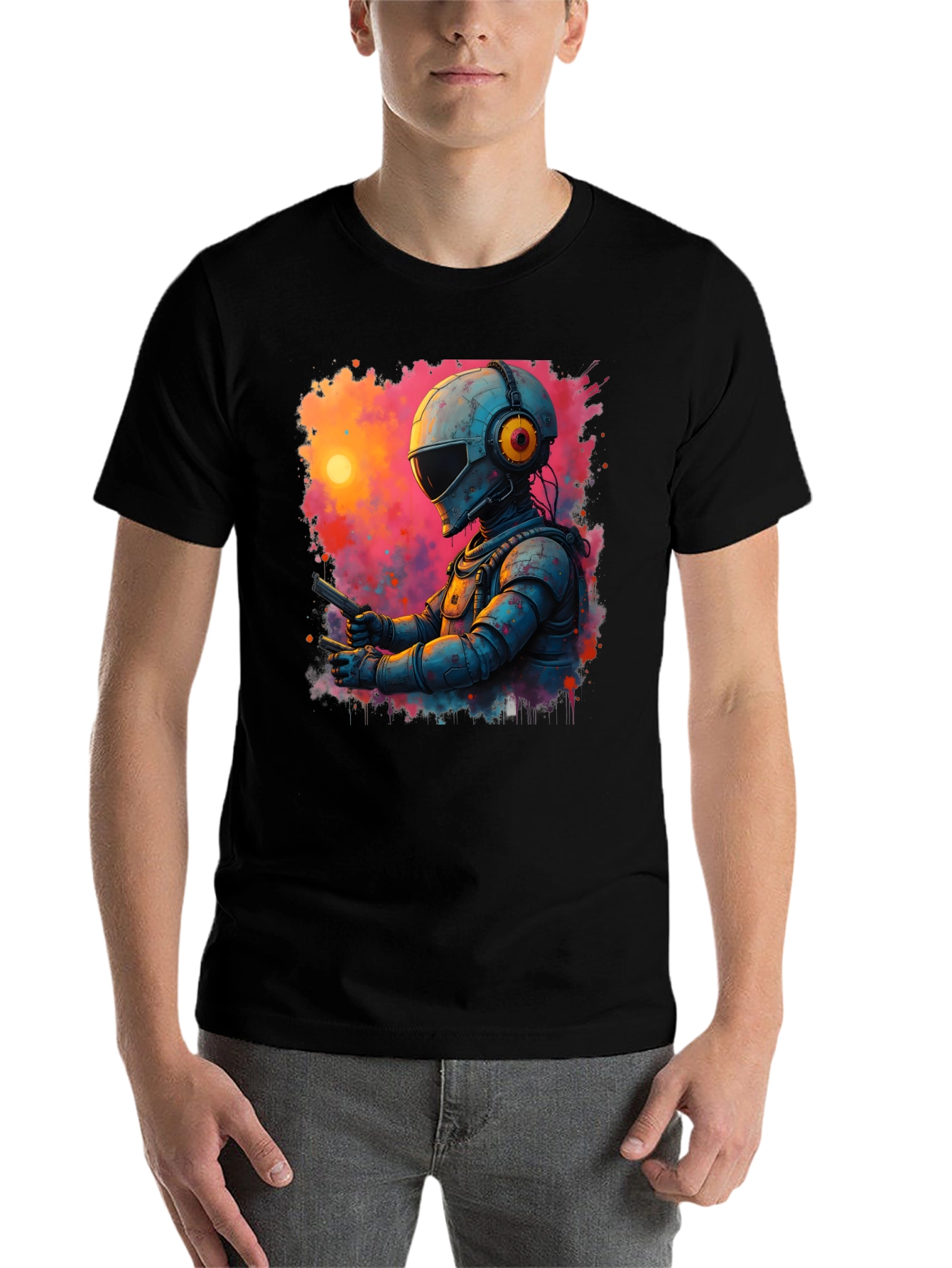 Black Retro Sci-Fi Astronaut T-Shirt view 7