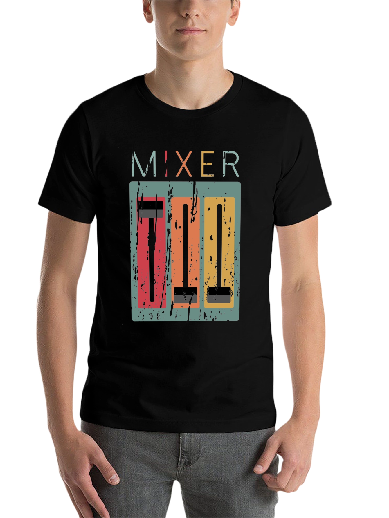 Black Retro Mixer Graphic Tee - Music Lover's T-Shirt view 7