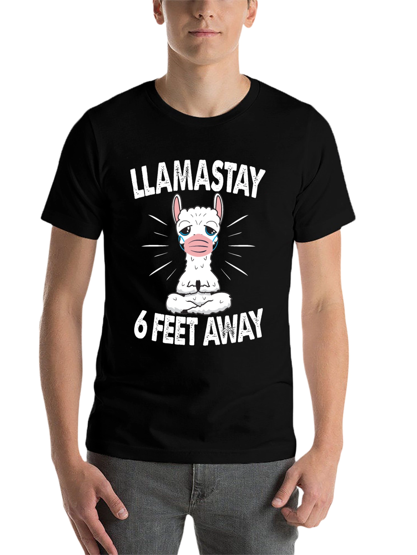Black Llamastay 6 Feet Away Graphic T-Shirt view 7