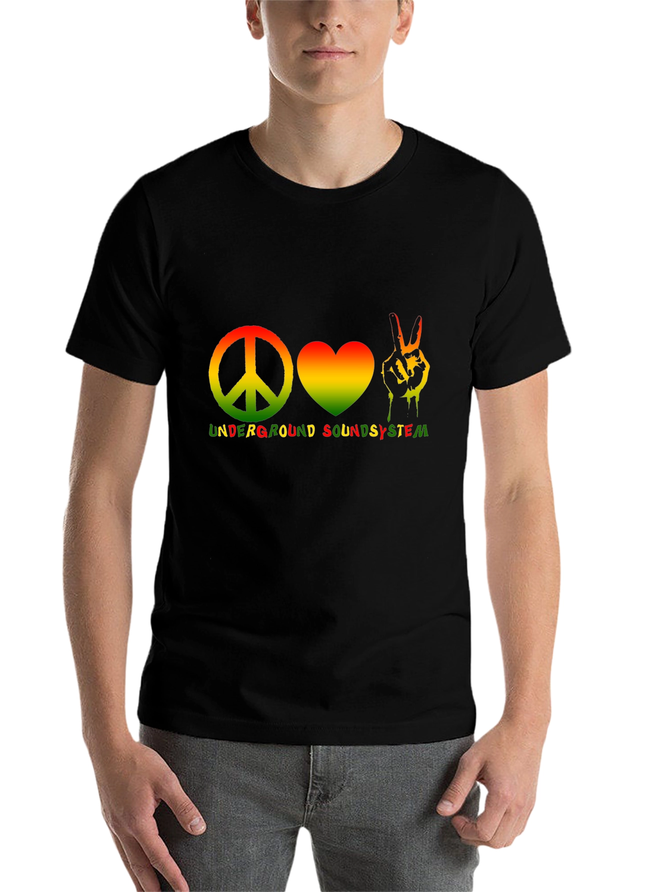 Black Peace Love Music T-Shirt Underground Soundsystem Black view 7