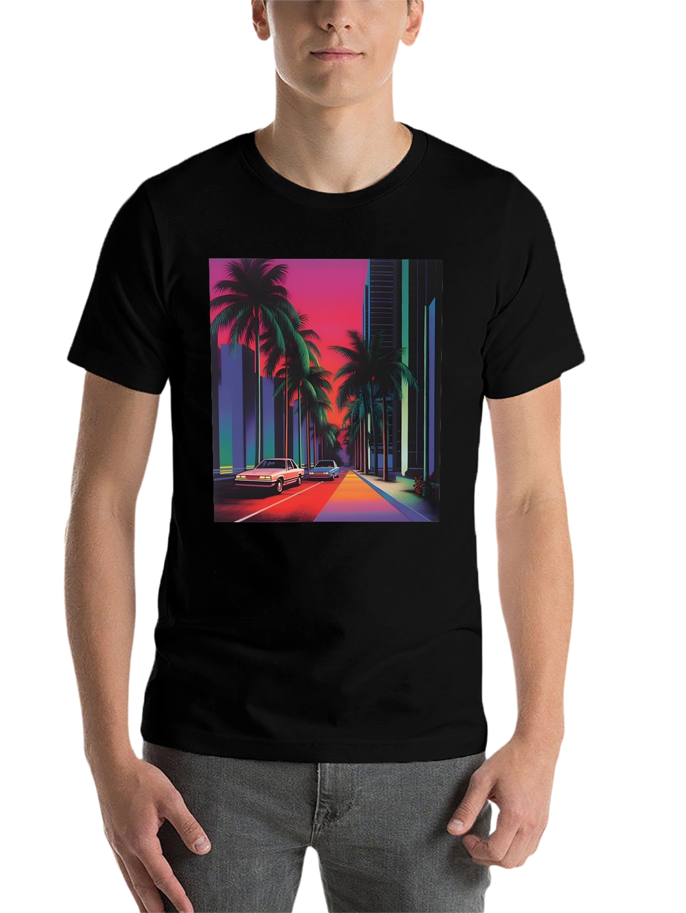Black Retro 80s Synthwave T-Shirt view 7