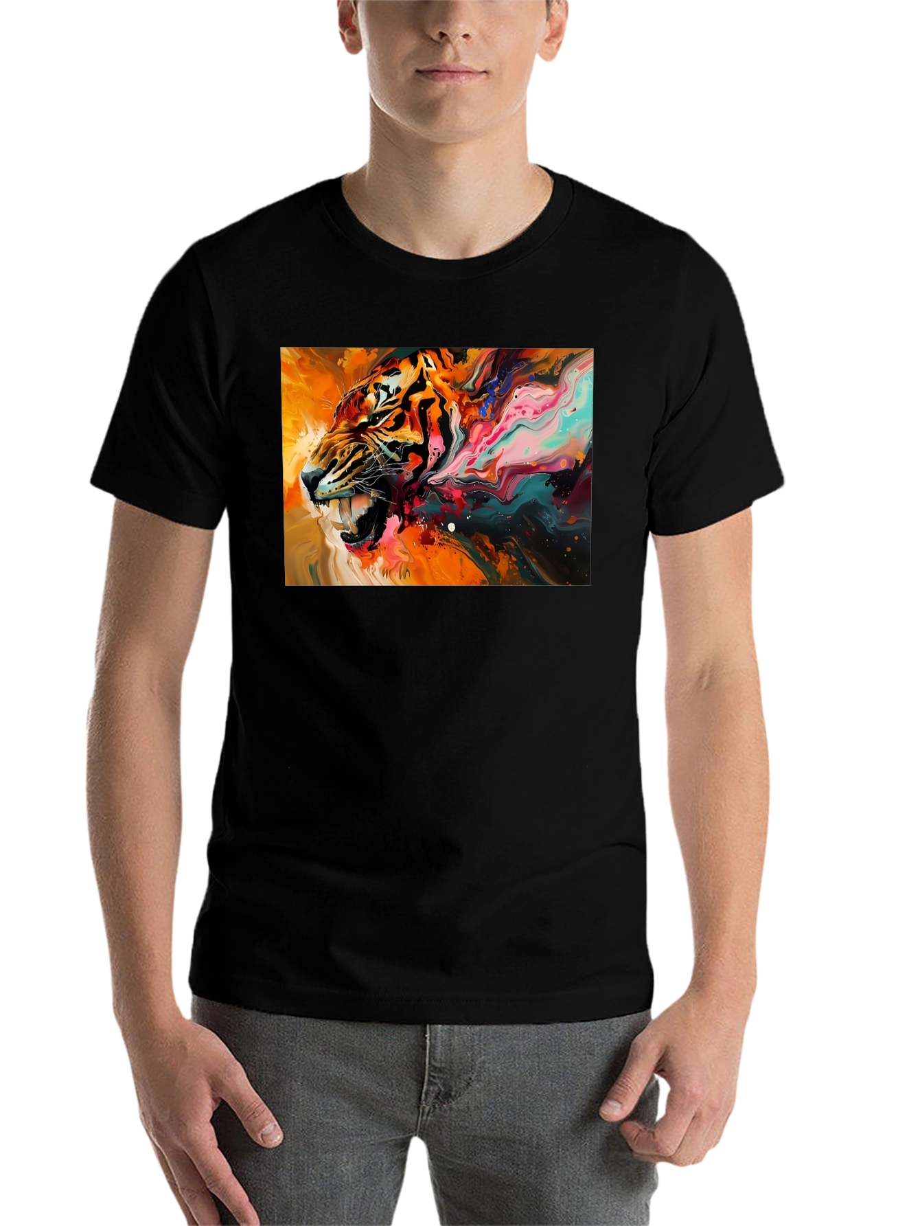 Black Roaring Tiger Graphic Black T-Shirt view 7