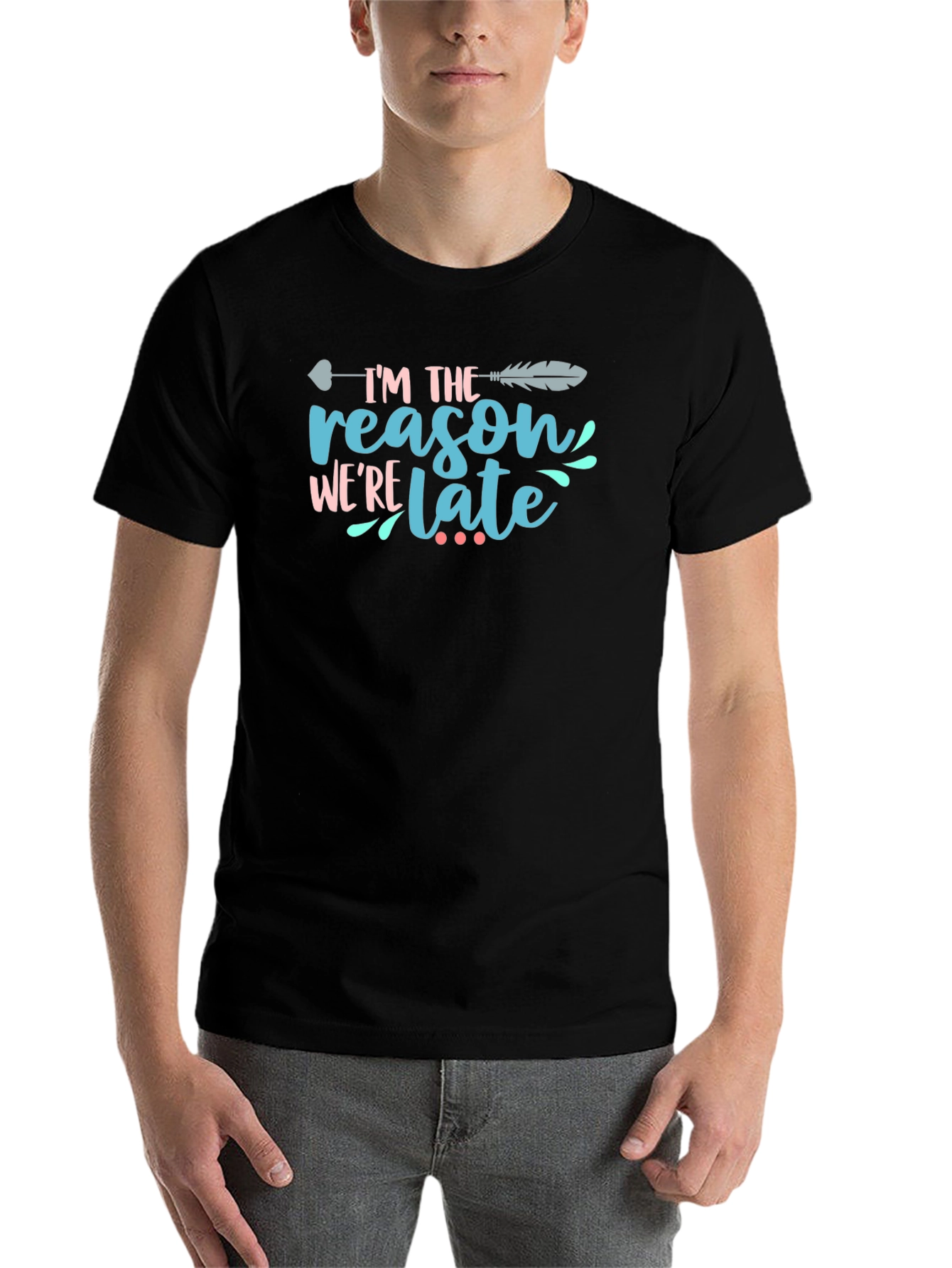 Black I'm The Reason We're Late T-Shirt view 7