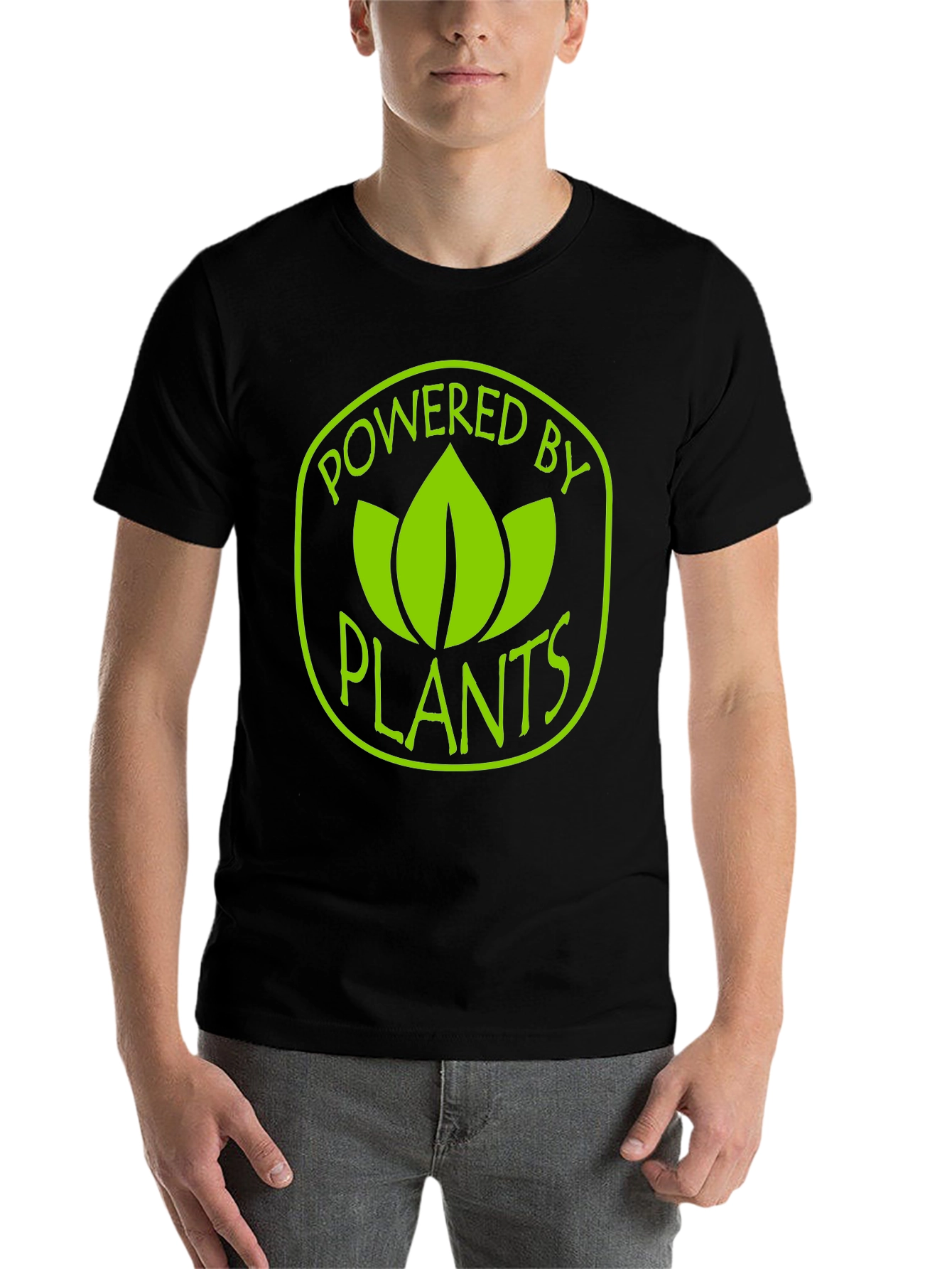 Black Powered By Plants T-Shirt - Vegan Lifestyle Tee view 7