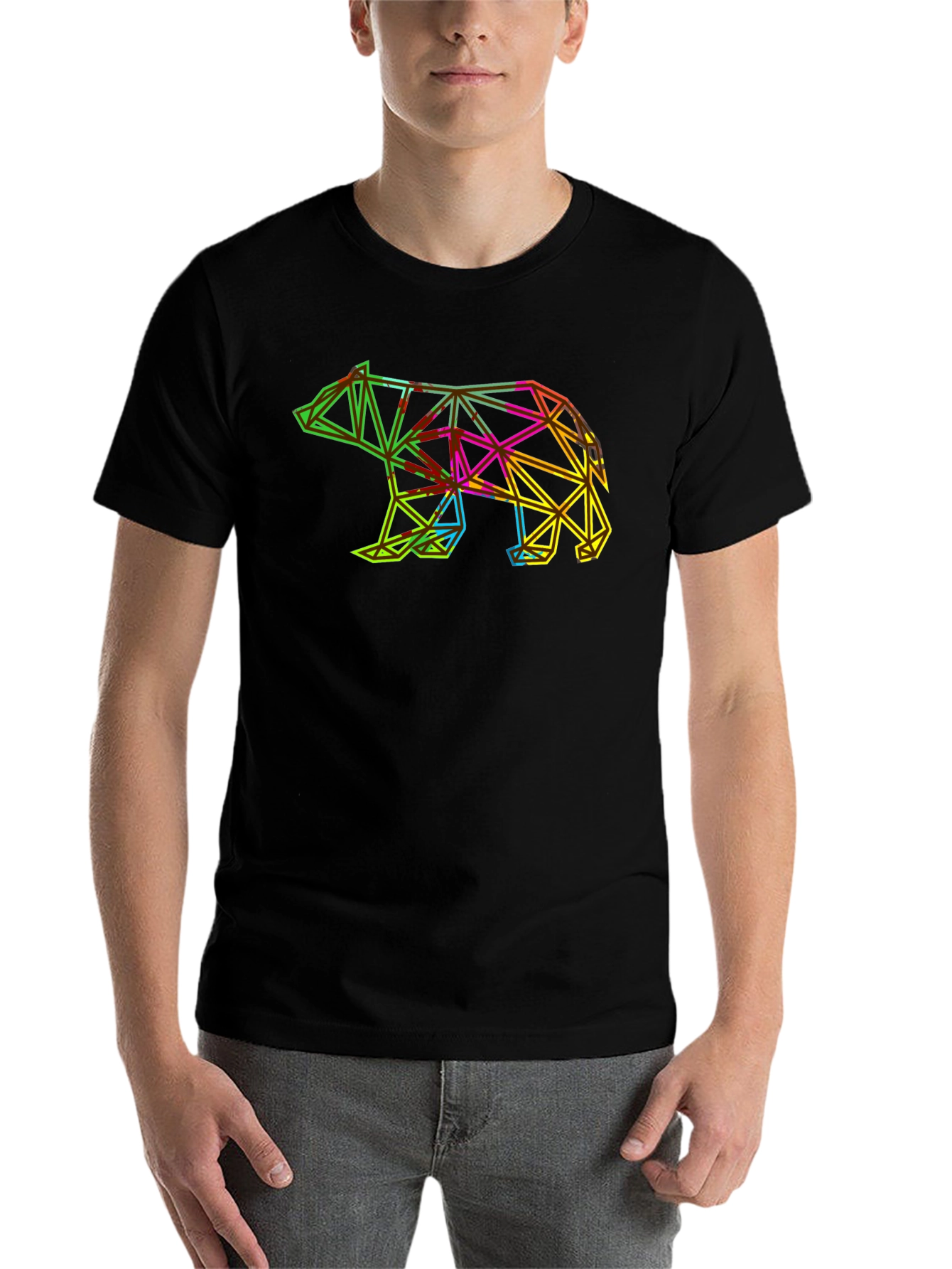 Black Geometric Bear Graphic Tee - Modern Men's T-Shirt view 7