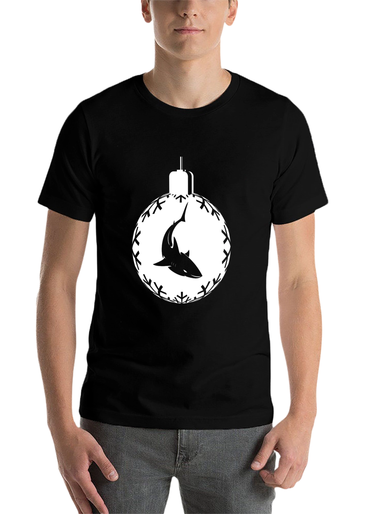 Black Shark Christmas Ornament Black T-Shirt view 7