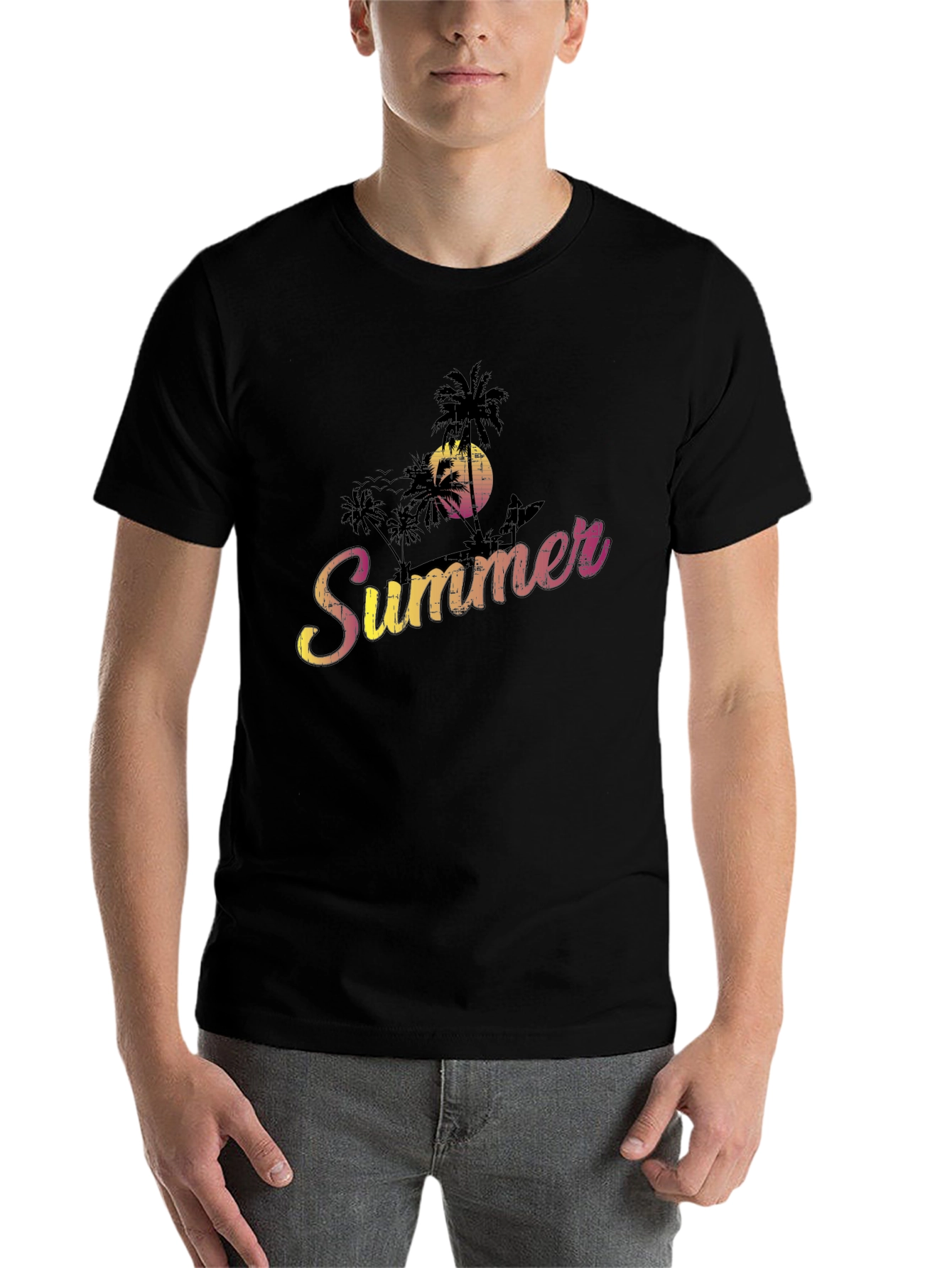 Black Summer Vibe Graphic Tee - Black Cotton Blend view 7