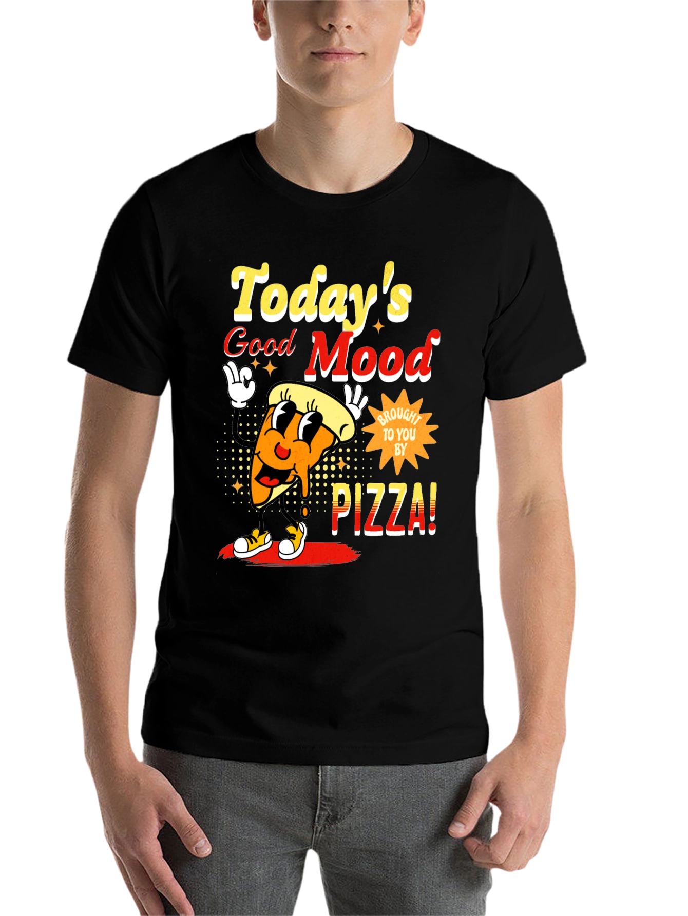 Black Today's Good Mood Pizza Graphic Tee view 7