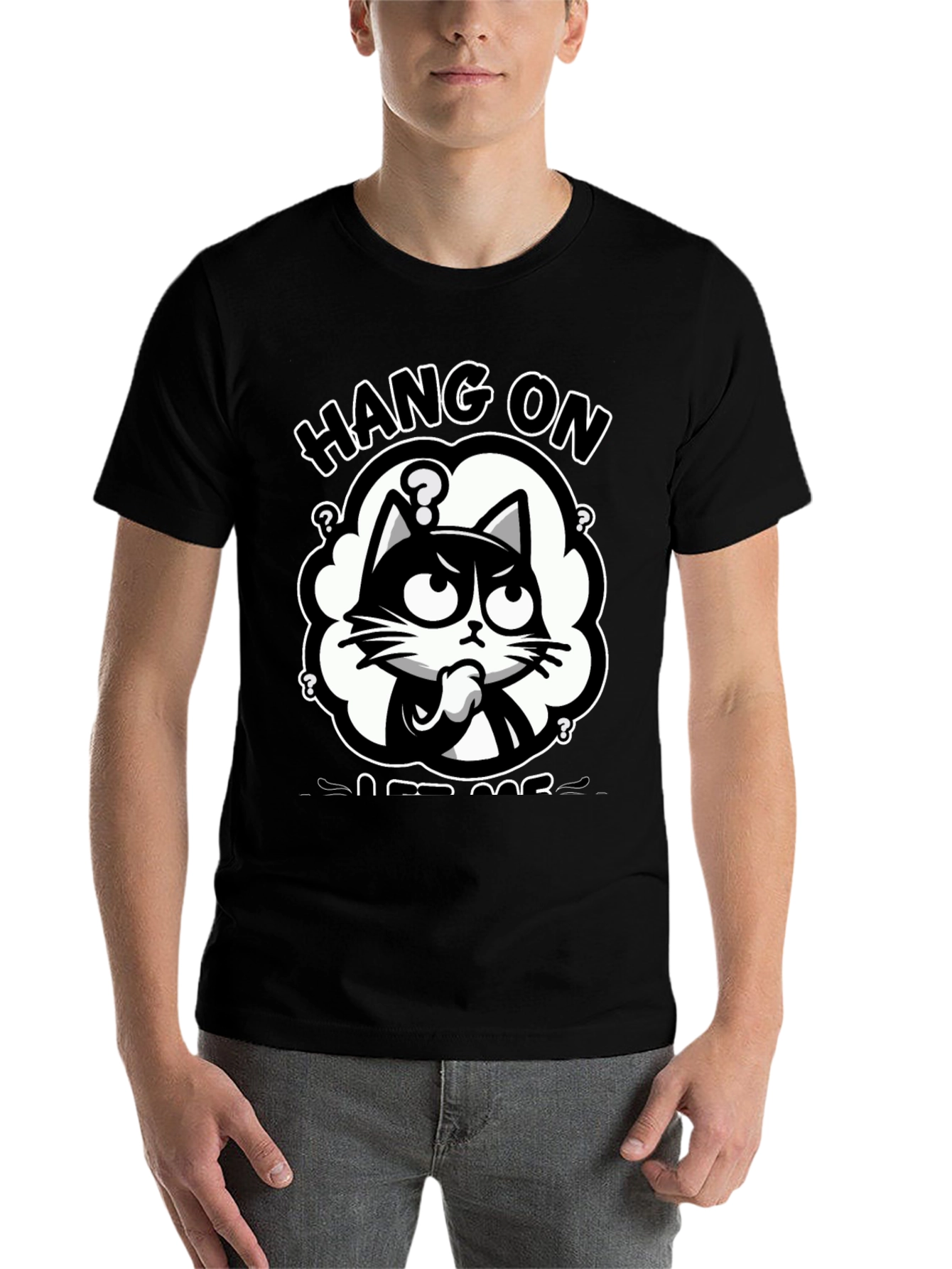 Black Hang On Let Me Overthink Cat T-Shirt view 7