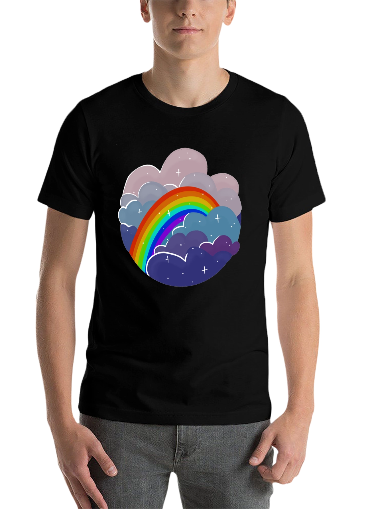 Black Rainbow Cloud Graphic Tee - Unisex Cotton T-Shirt view 7