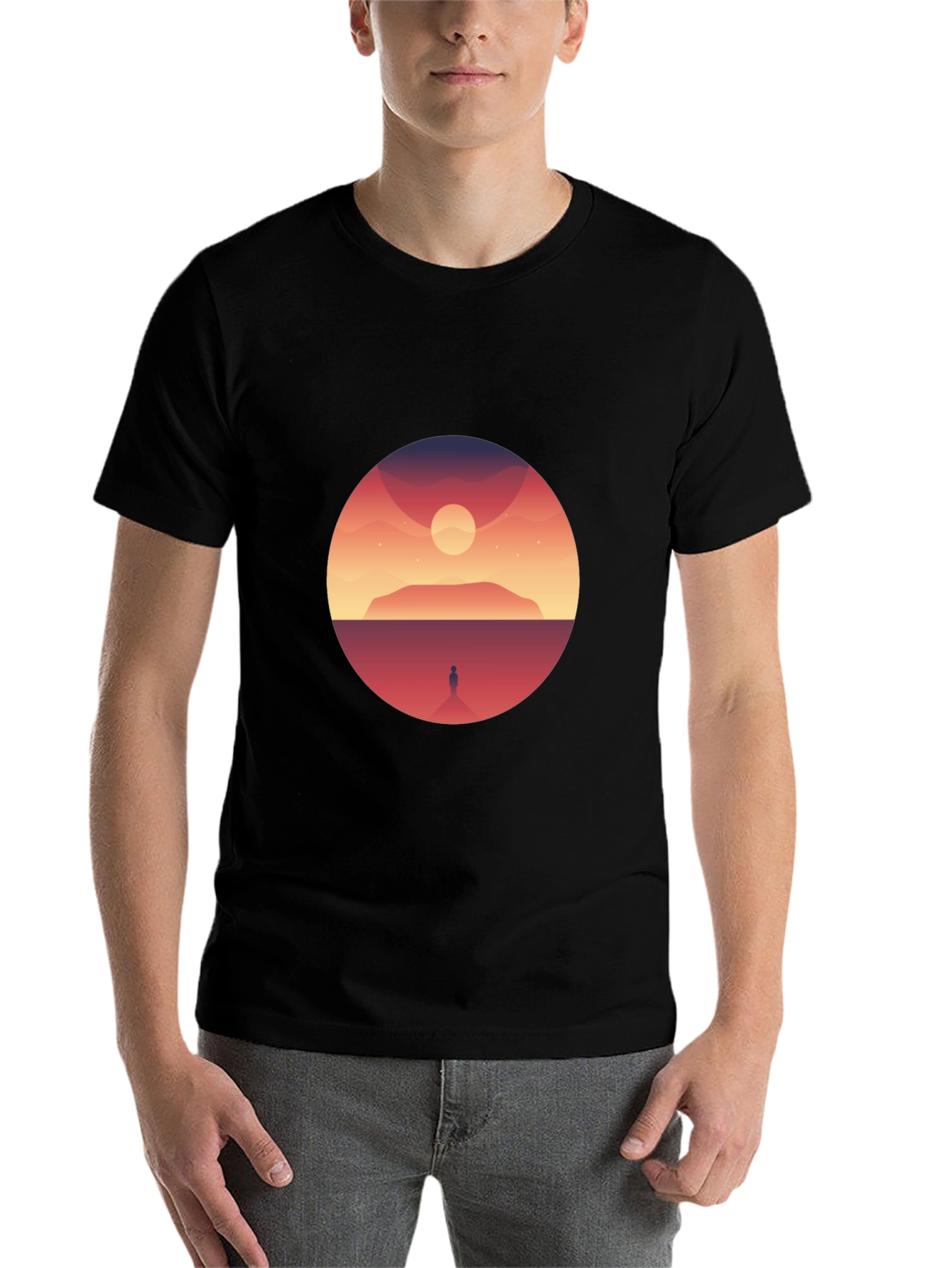 Black Sunset Silhouette Graphic Tee - Soft Cotton Blend view 7