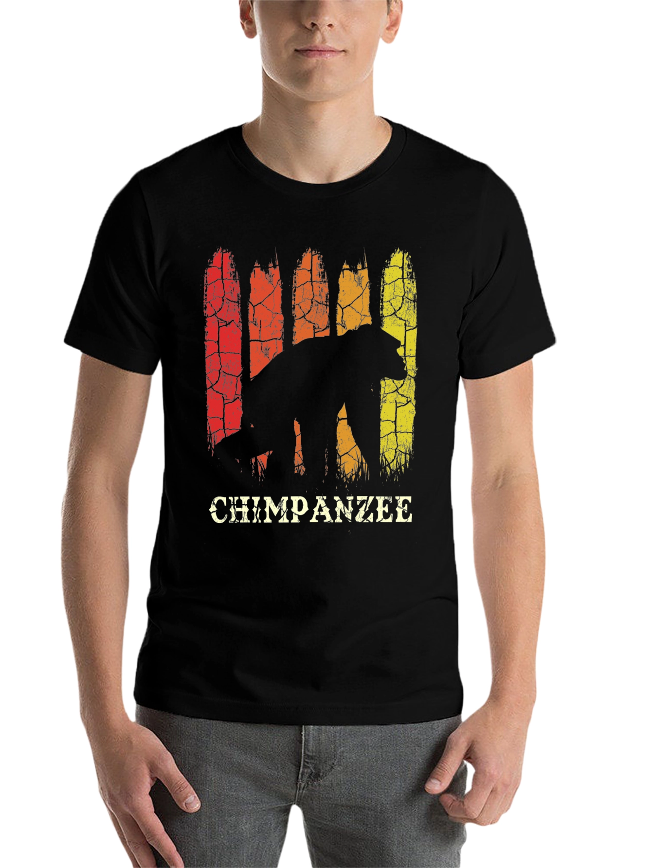 Black Chimpanzee Silhouette Retro Style Graphic T-Shirt view 7