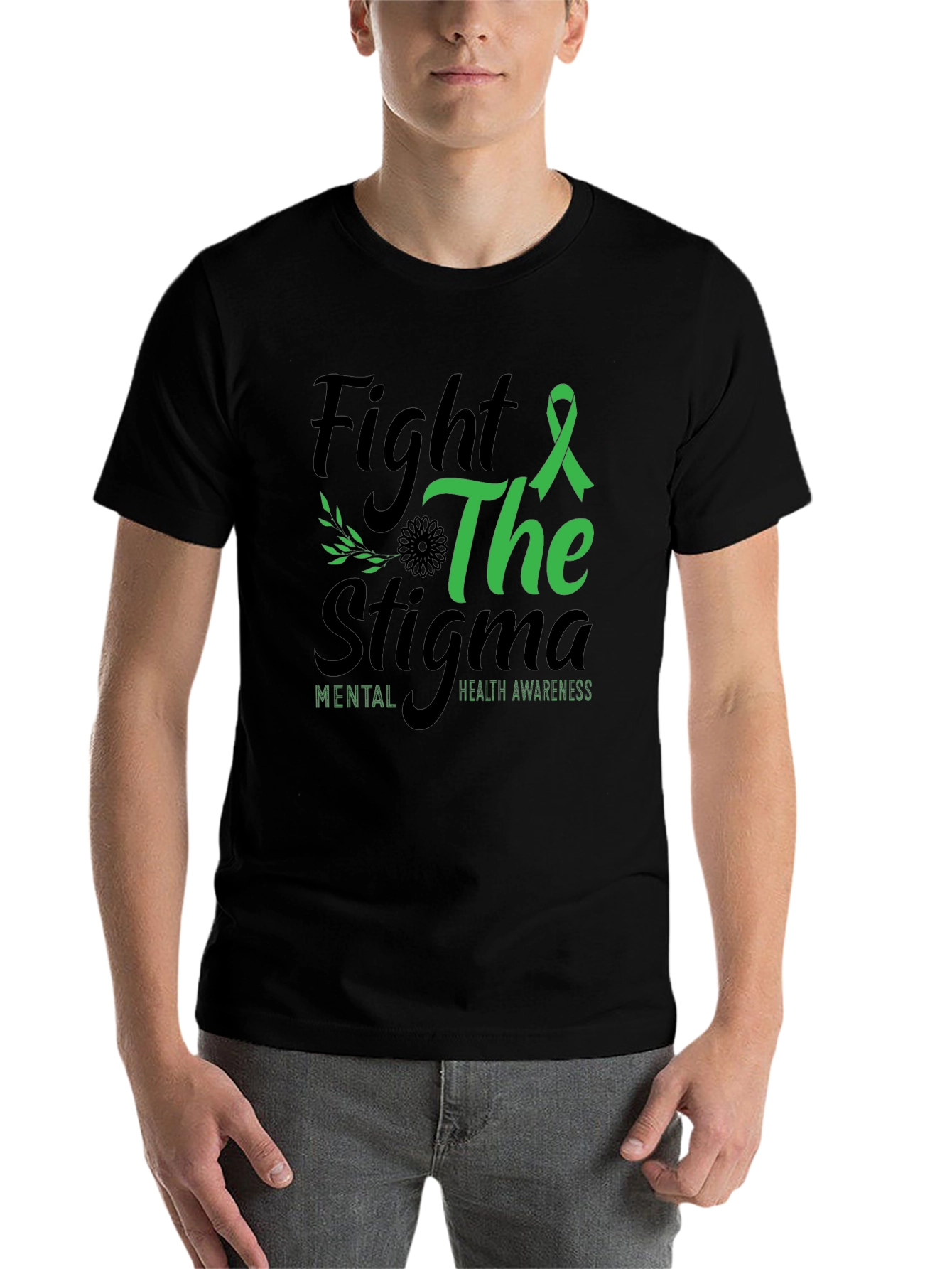Black Fight the Stigma Mental Health Awareness T-Shirt view 7