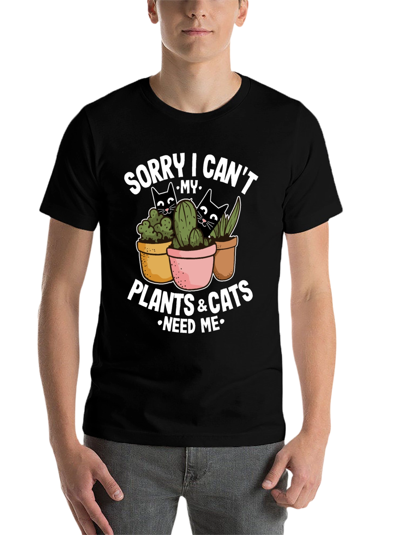 Black Plant & Cat Lover T-Shirt: Sorry I Can't view 7