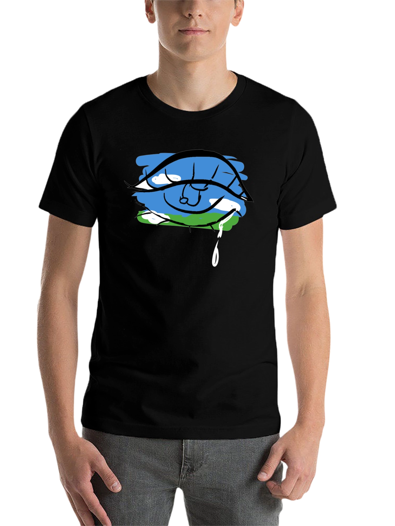 Black Eye Crying Earth Graphic Black T-Shirt view 7