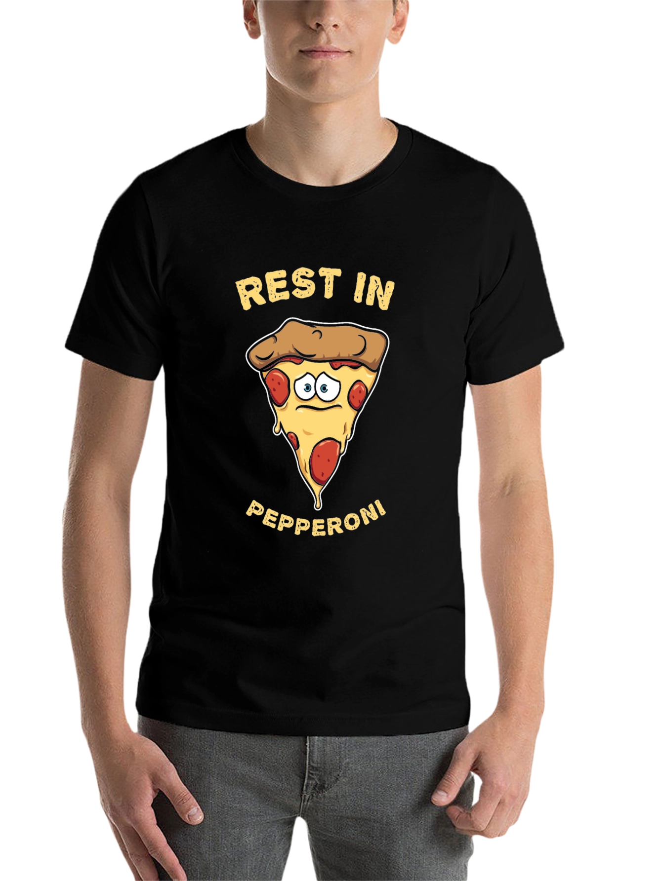 Black Rest in Pepperoni Funny Graphic T-Shirt view 7