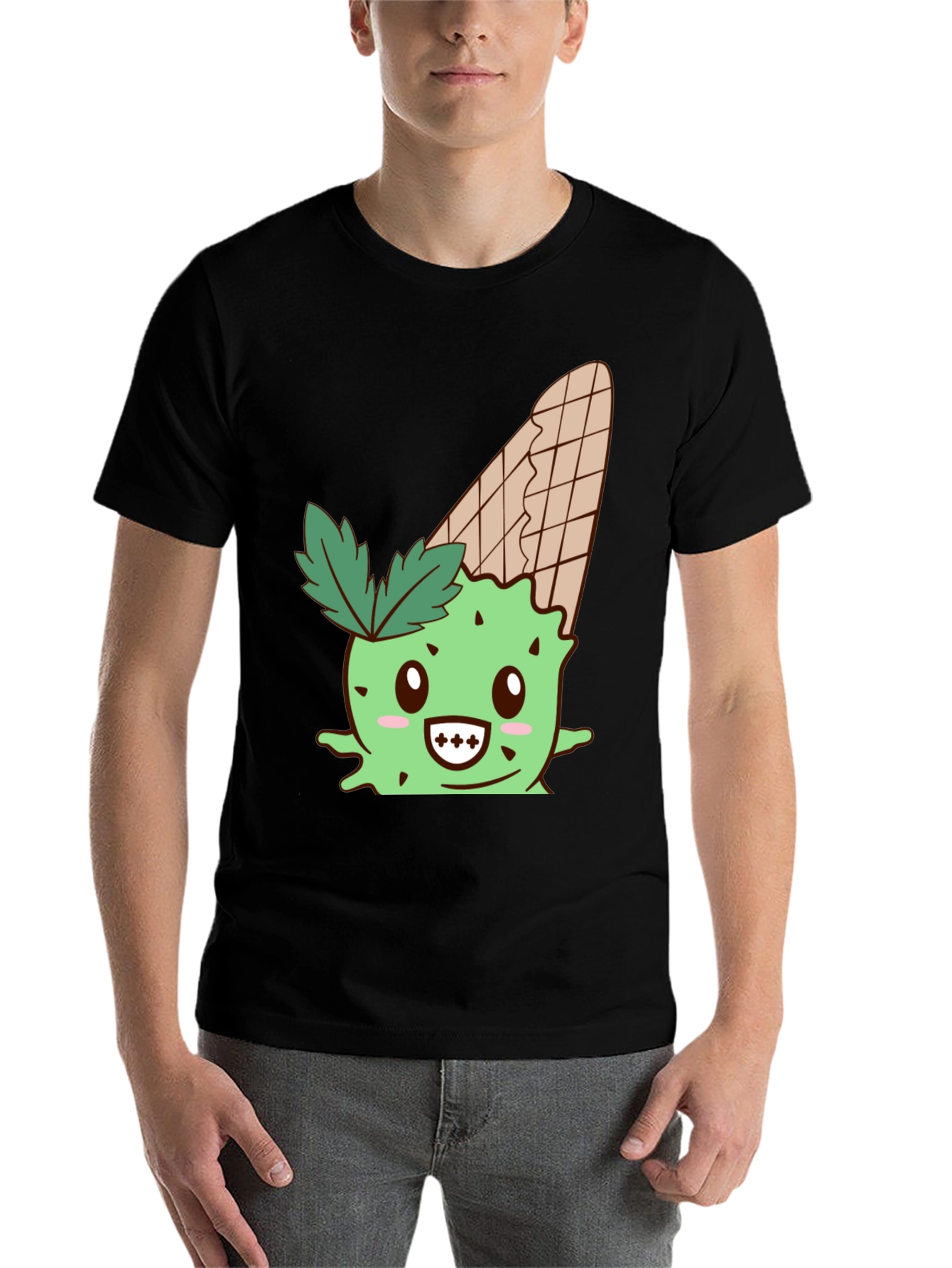 Black Cute Ice Cream Cactus Graphic Tee - Black view 7