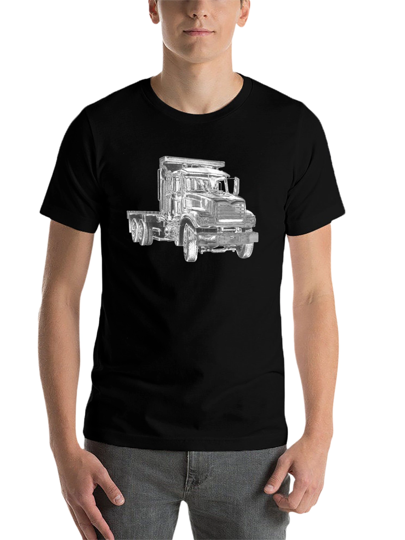 Black Truck Graphic Tee - Bold Black Cotton Blend Shirt view 7