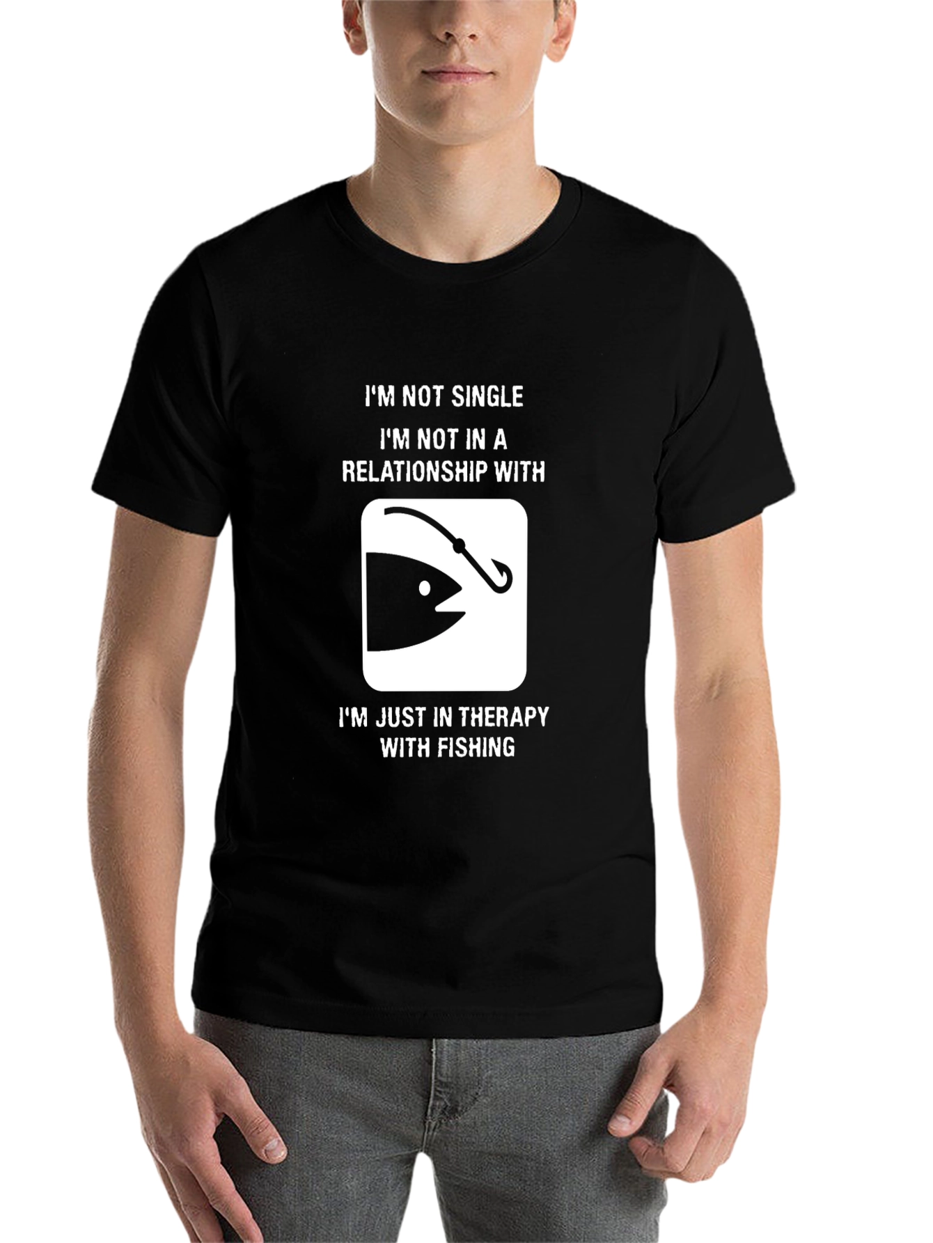 Black Funny Fishing Therapy T-Shirt view 7